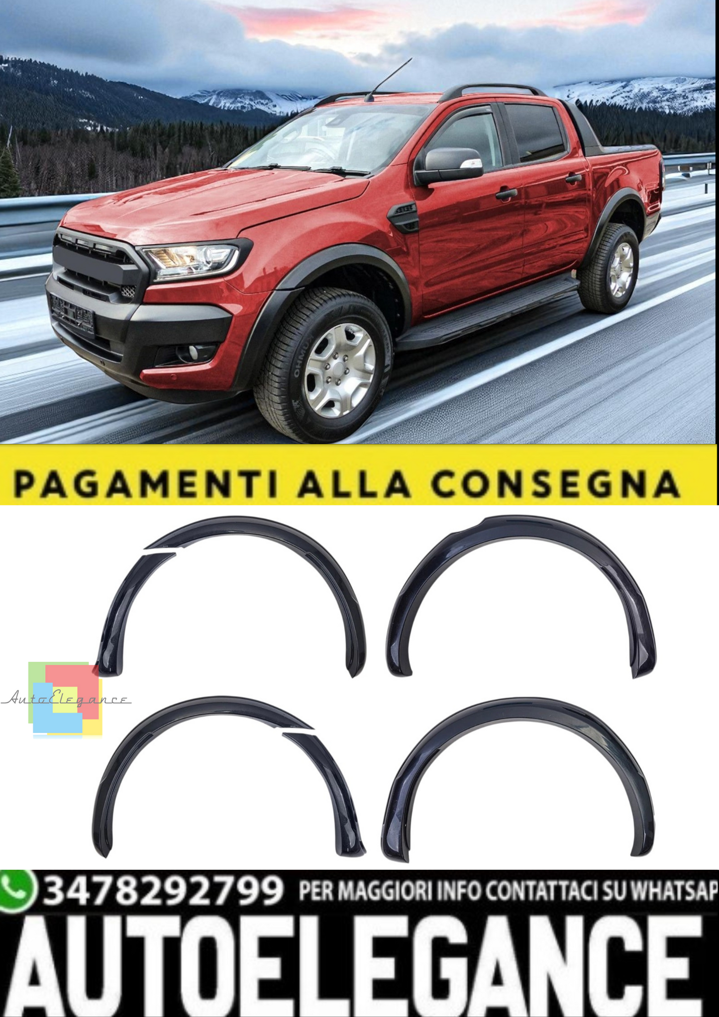 🎀Set Allargamento Passaruota Parafango 3" per Ford Ranger T6 T7 T8 2012-2023🎀
