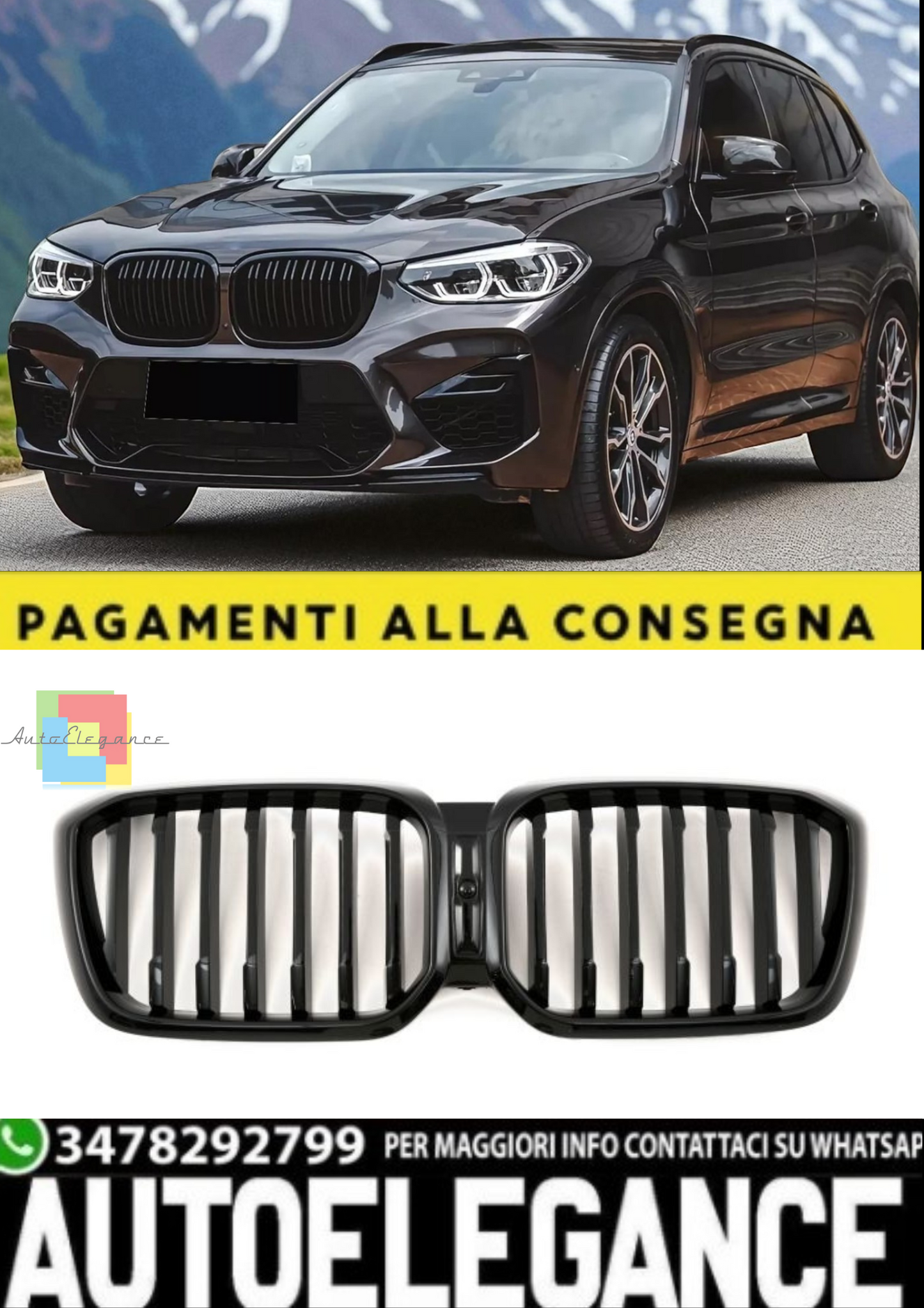 🎀Griglia Radiatore Nero Lucido per BMW X3 G01 LCI / X4 G02 LCI🎀