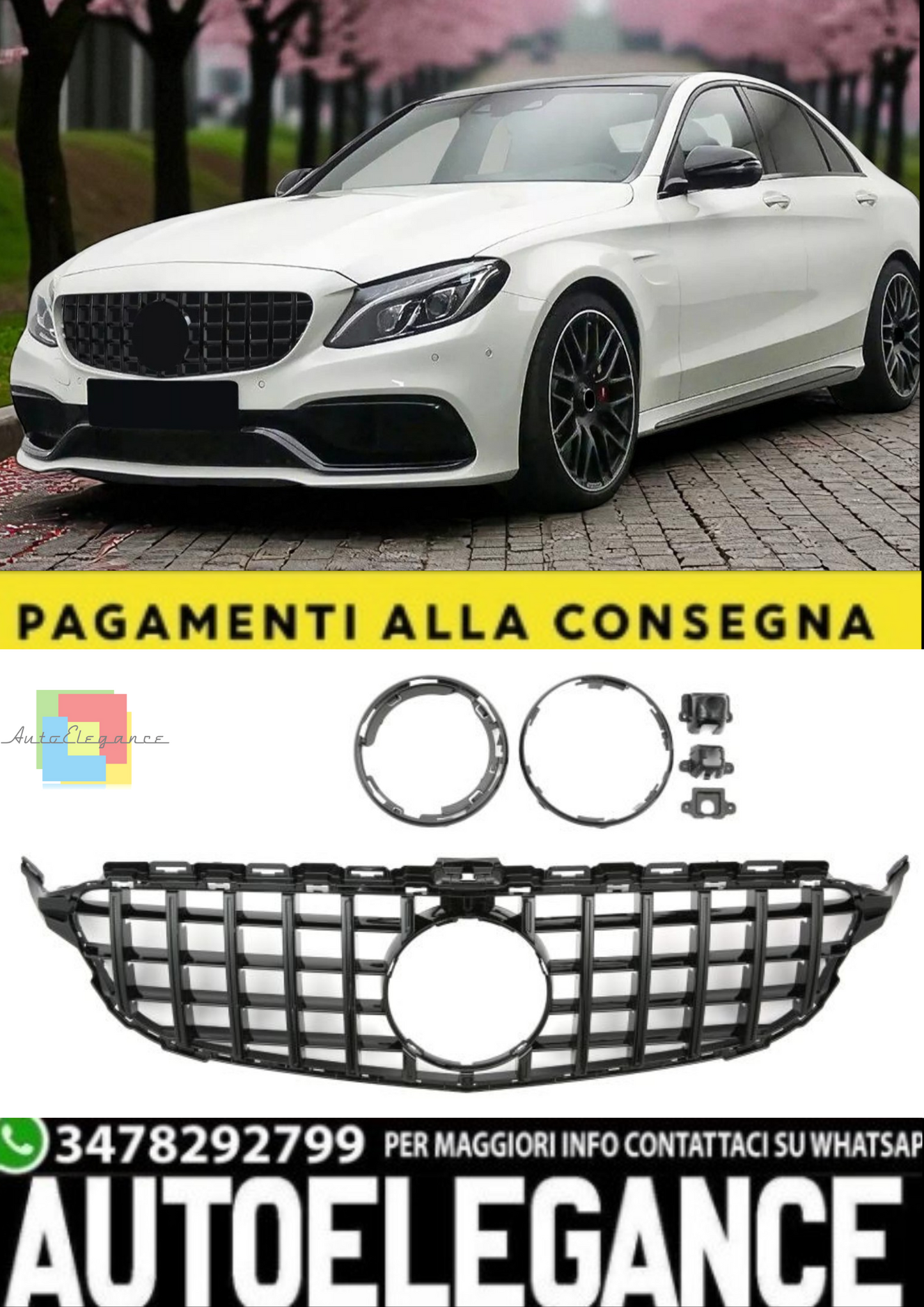 🎀Griglia Sport Panamericana GT Nero Lucido per Mercedes Classe C W205🎀