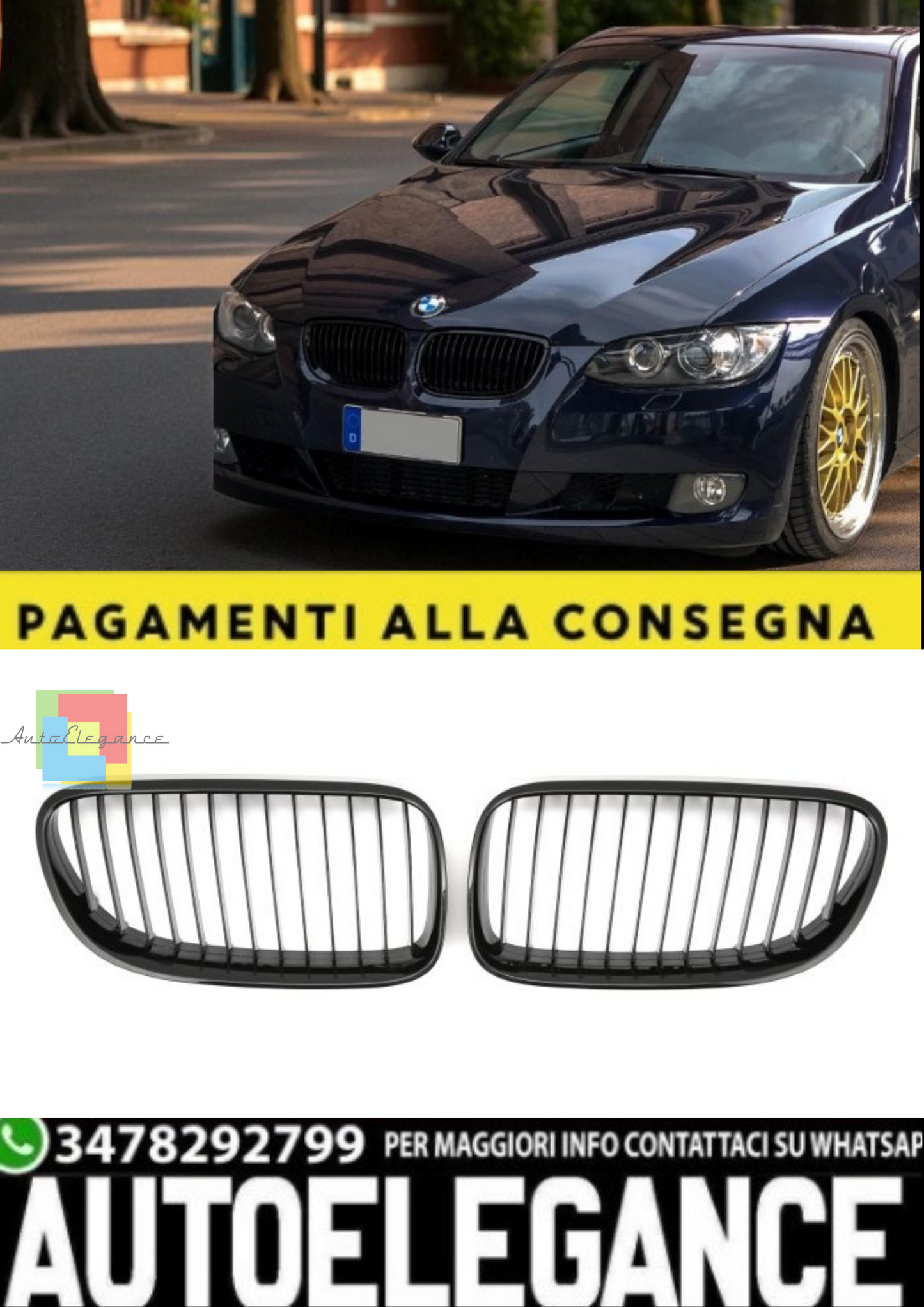 🎀Griglia Sportiva Nero Lucido per BMW Serie 3 E92 E93 2010-2013🎀