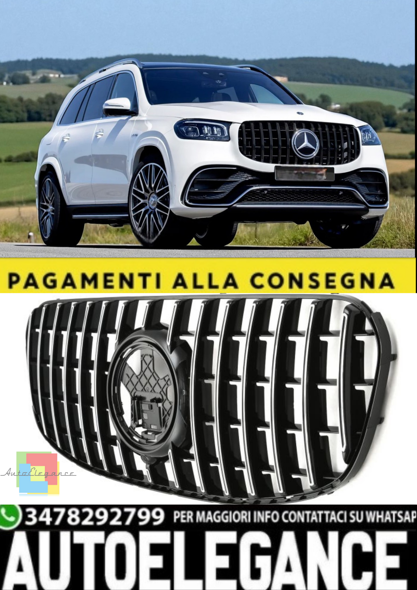 🎀Griglia Sportiva Panamericana GT Nero Lucido per Mercedes GLS X167 Facelift 🎀