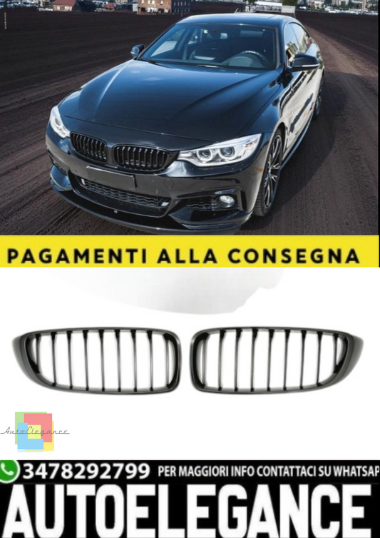 🎀Griglia Sportiva Nero Lucido per BMW Serie 4 F32 F33 F36 e M4 F82 + M3 F80🎀