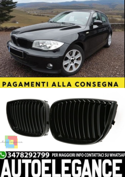 🎀Griglia Sportiva Nero Lucido a Barra Singola per BMW Serie 1 E87 2004-2007🎀