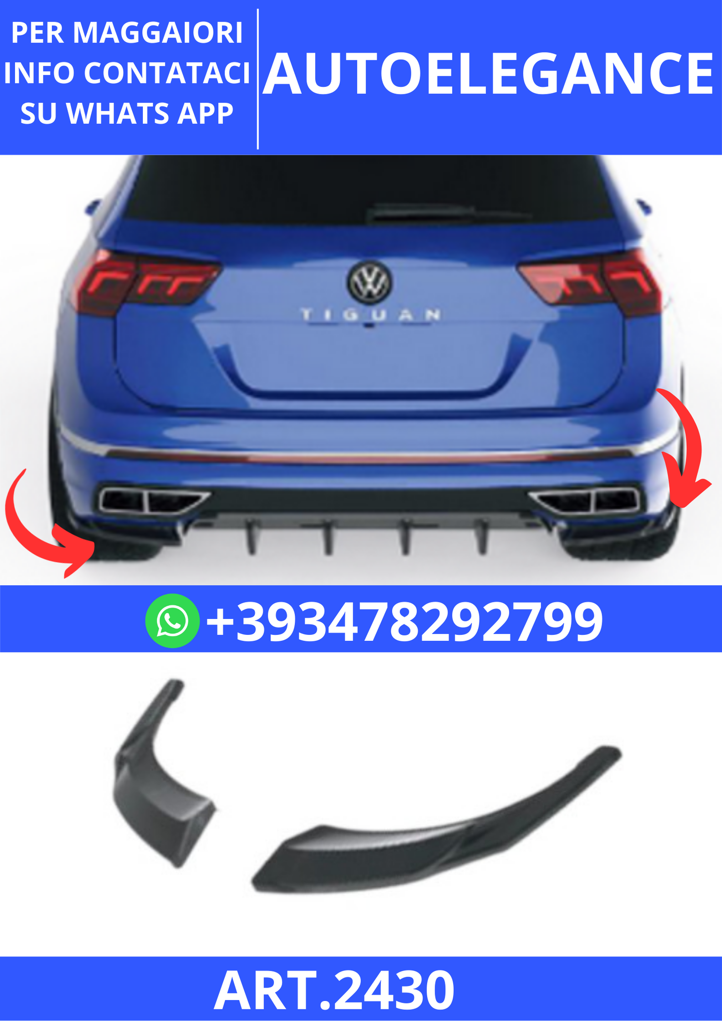 💫ART.2431 DIFFUSORE VOLKSWAGEN TIGUAN R MK2 FACELIFT 2020-2024💫