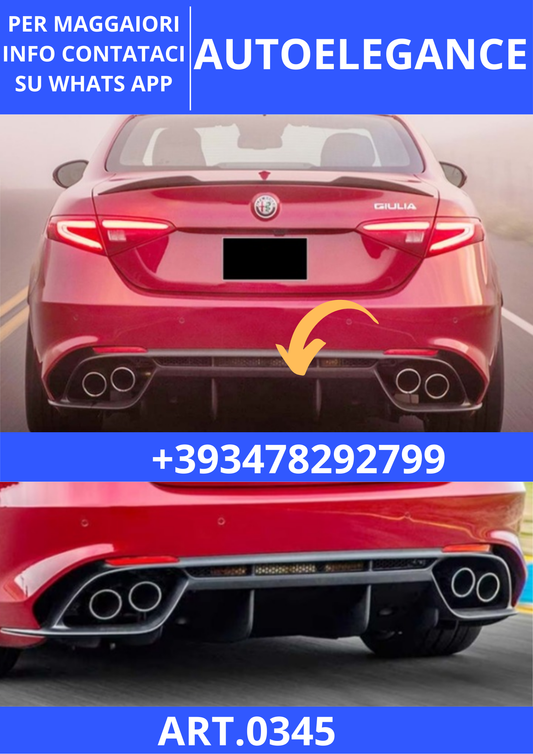 💫ART. 0345 DIFFUSORE GIULIA 2016-2021 QUADRIFOGLIO NERO LUCIDO💫