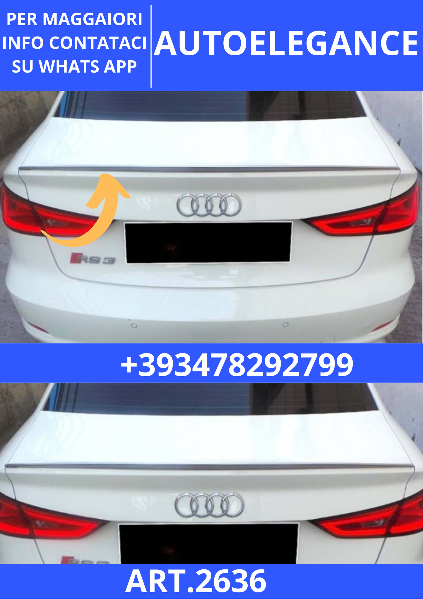 💫ART.2636 BS.SPT.IA053UP Spoiler Anatomic Style Trunk per Audi A3 8V SD 2012+💫