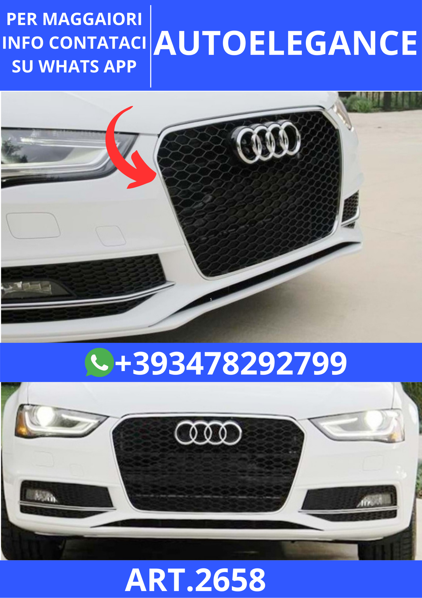 💫ART.2658 Paraurti Anteriore RS4 Style Audi A4 2012+💫