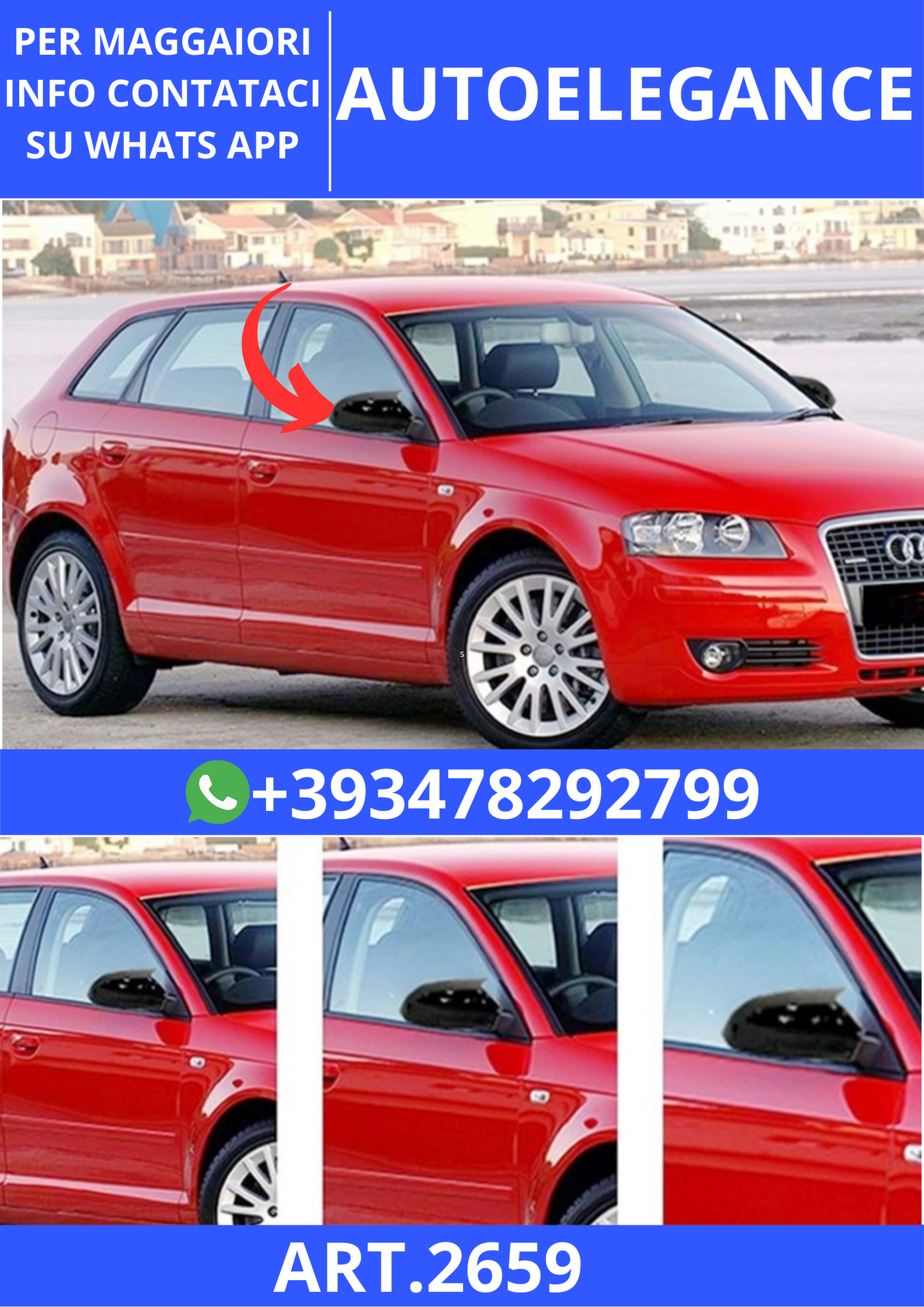 💫ART.2659 Calotte Specchio Batman V1 Style Audi A3 8P FL2 2008+💫