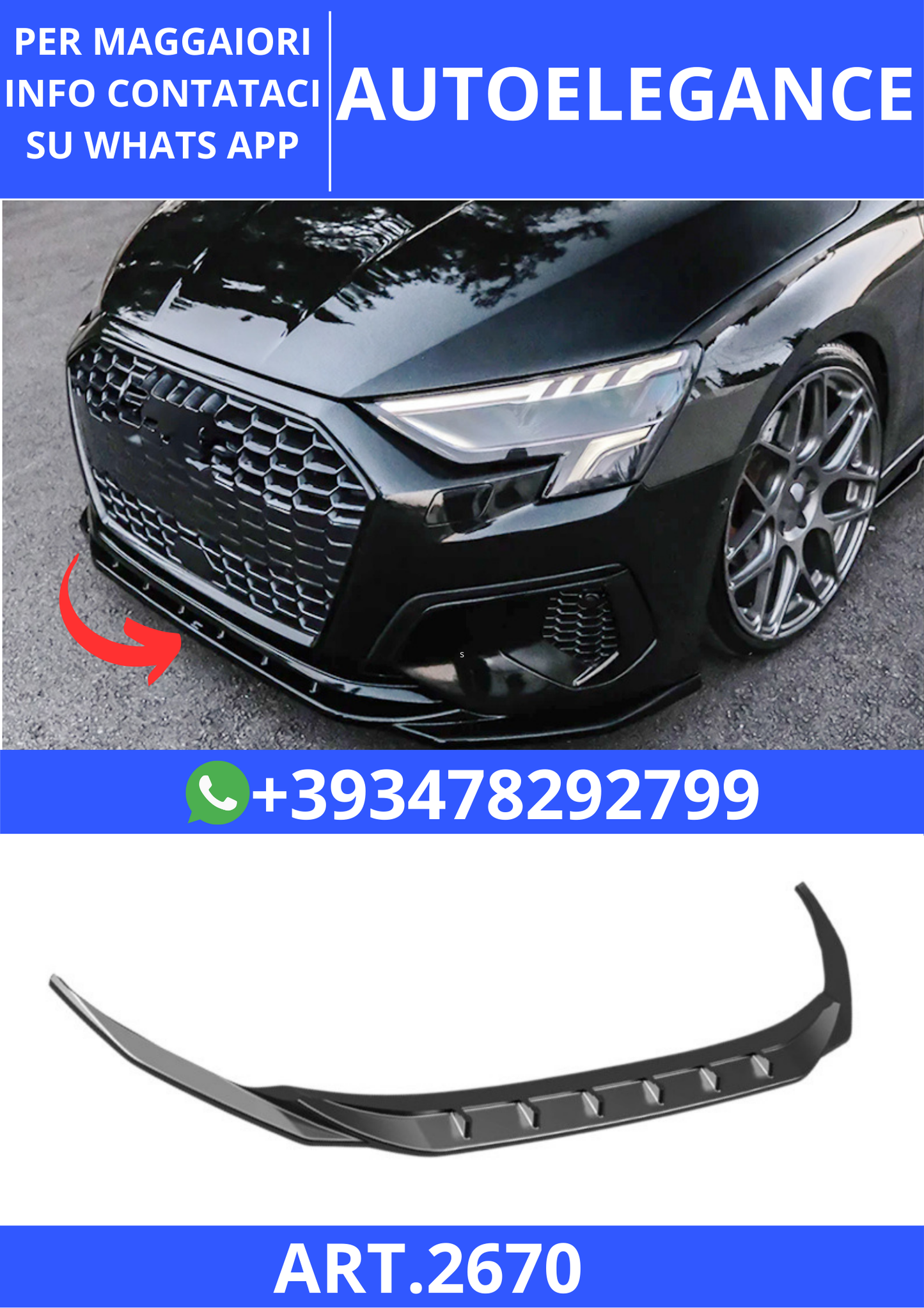💫ART.2670 Splitter A Plus V1 Style Audi A3 8Y HB/SD 2020+💫