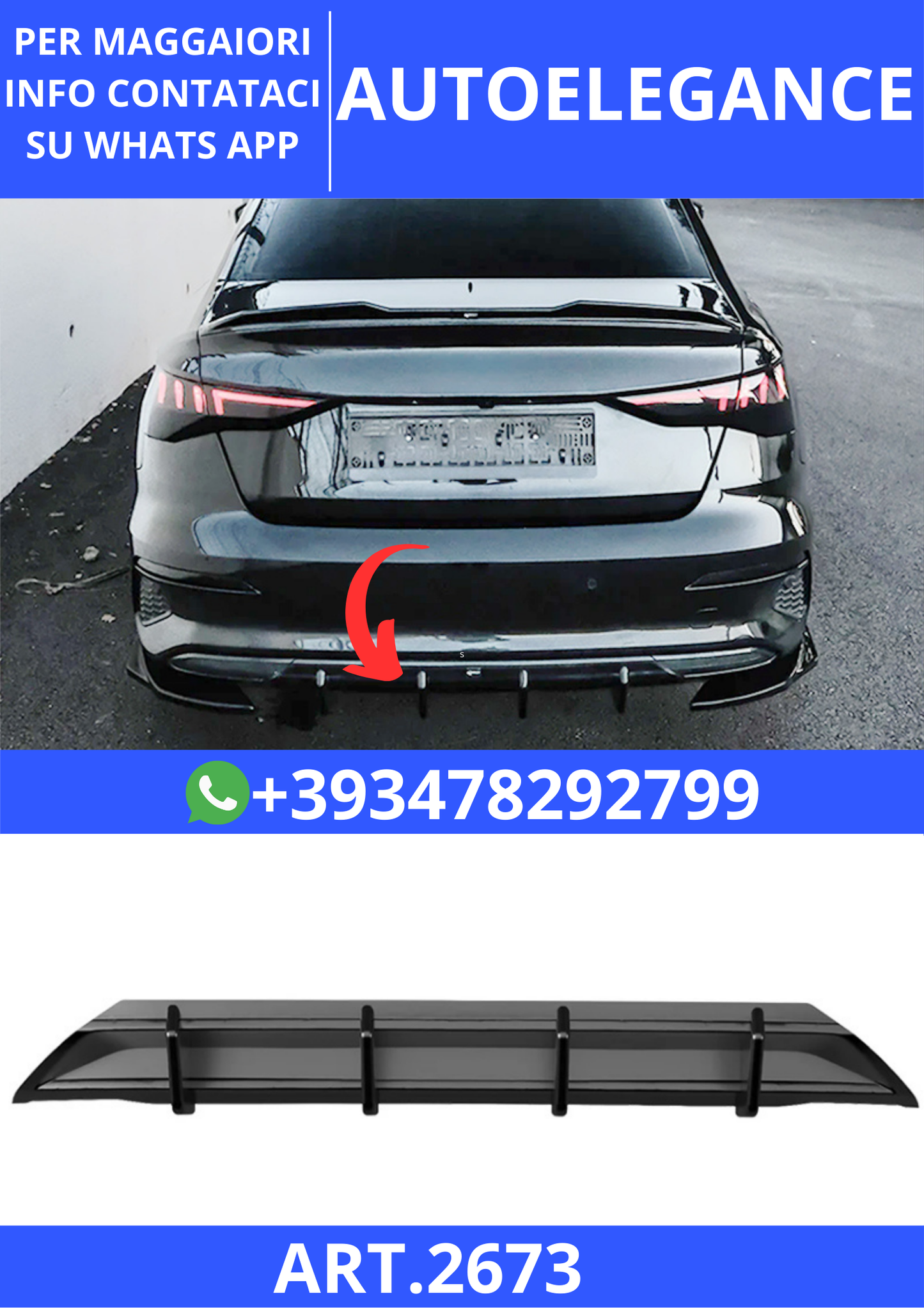 💫ART.2673 Diffusore A Plus V1 Style Audi A3 8Y SD/SB 2020+💫