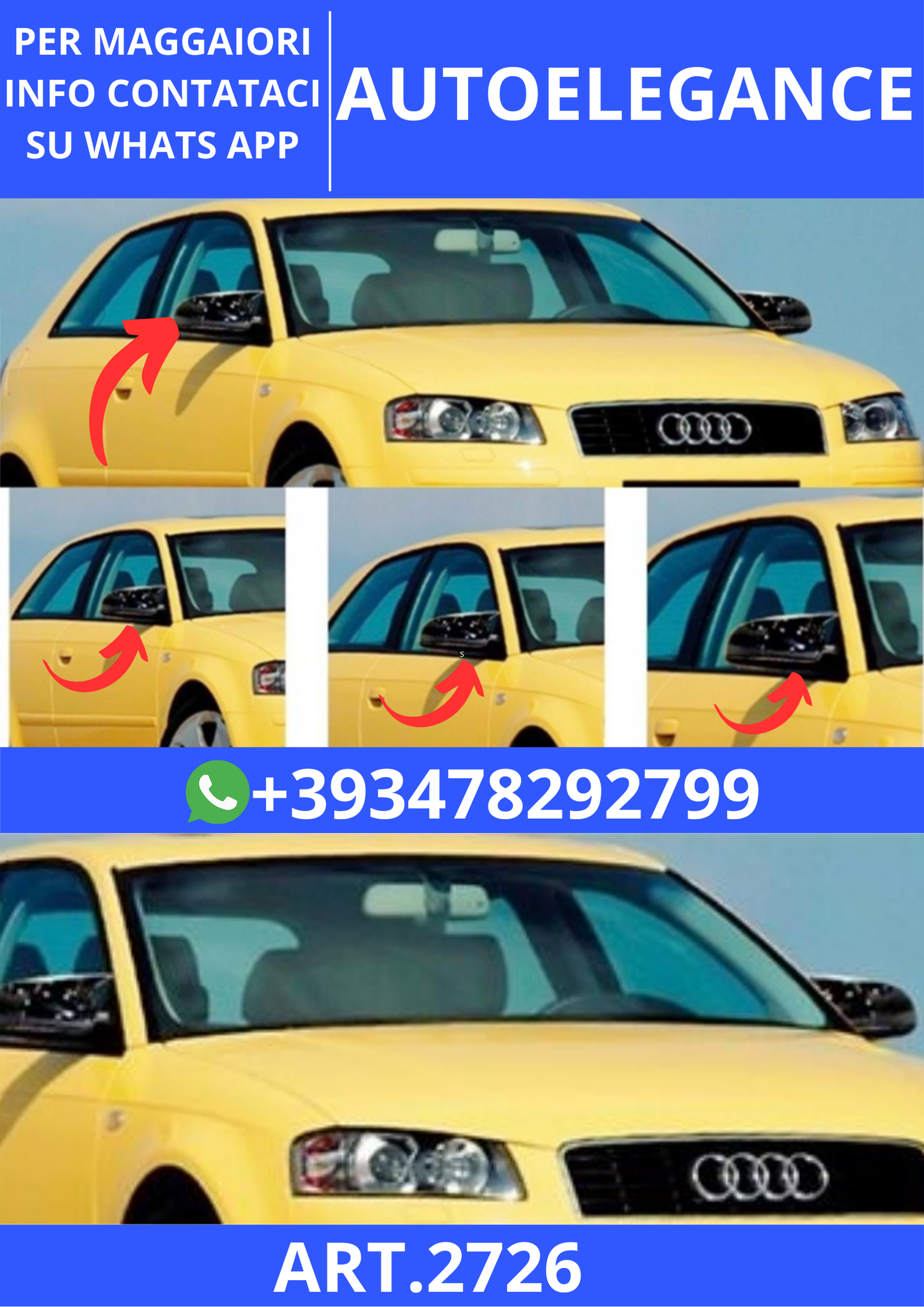 💫ART.2726 Calotte Specchio Batman V1 Style Audi A3 8P 2003+💫