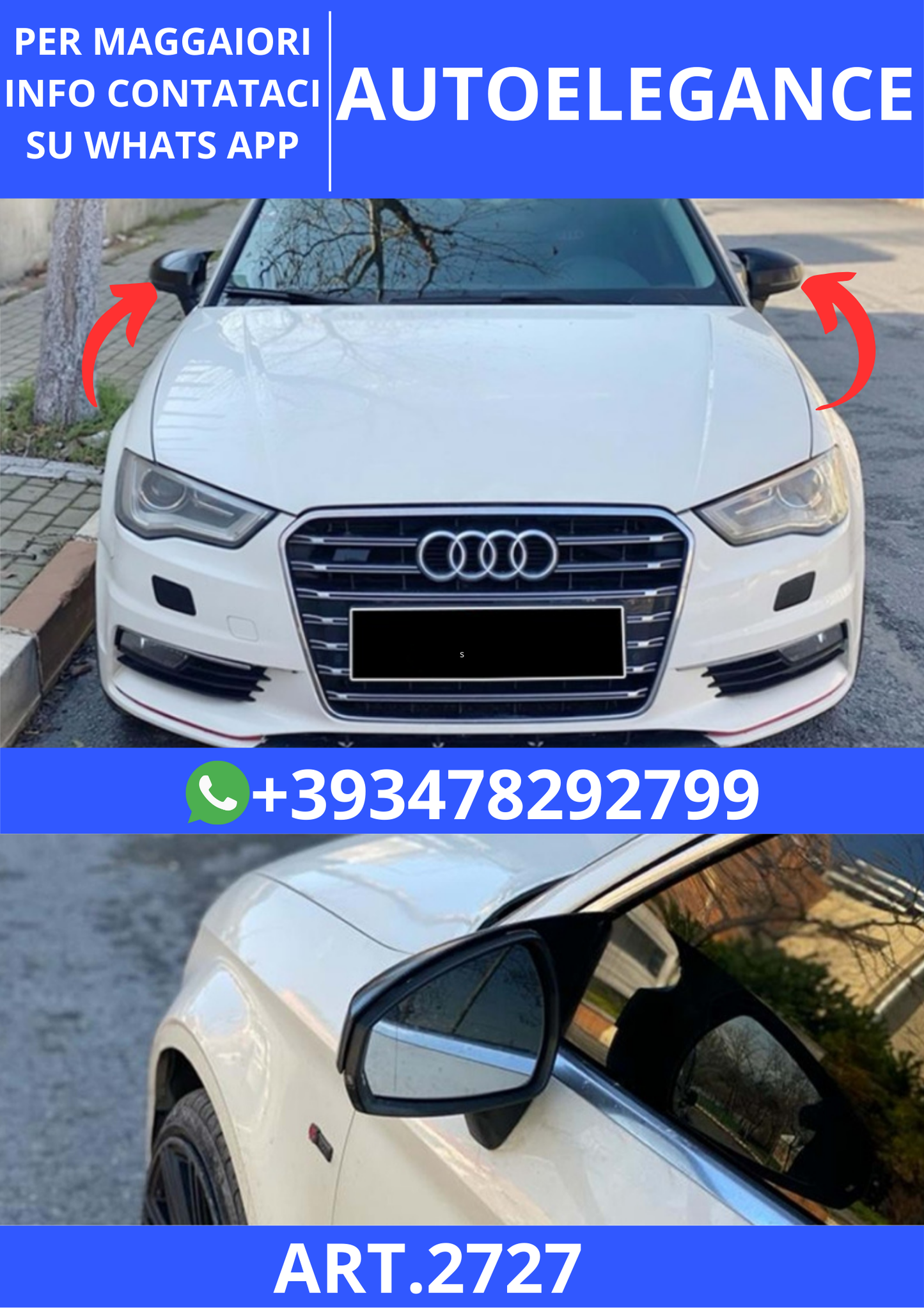 💫ART. 2727 Calotte Specchio Batman V1 Style Audi A3 8V 2012+💫