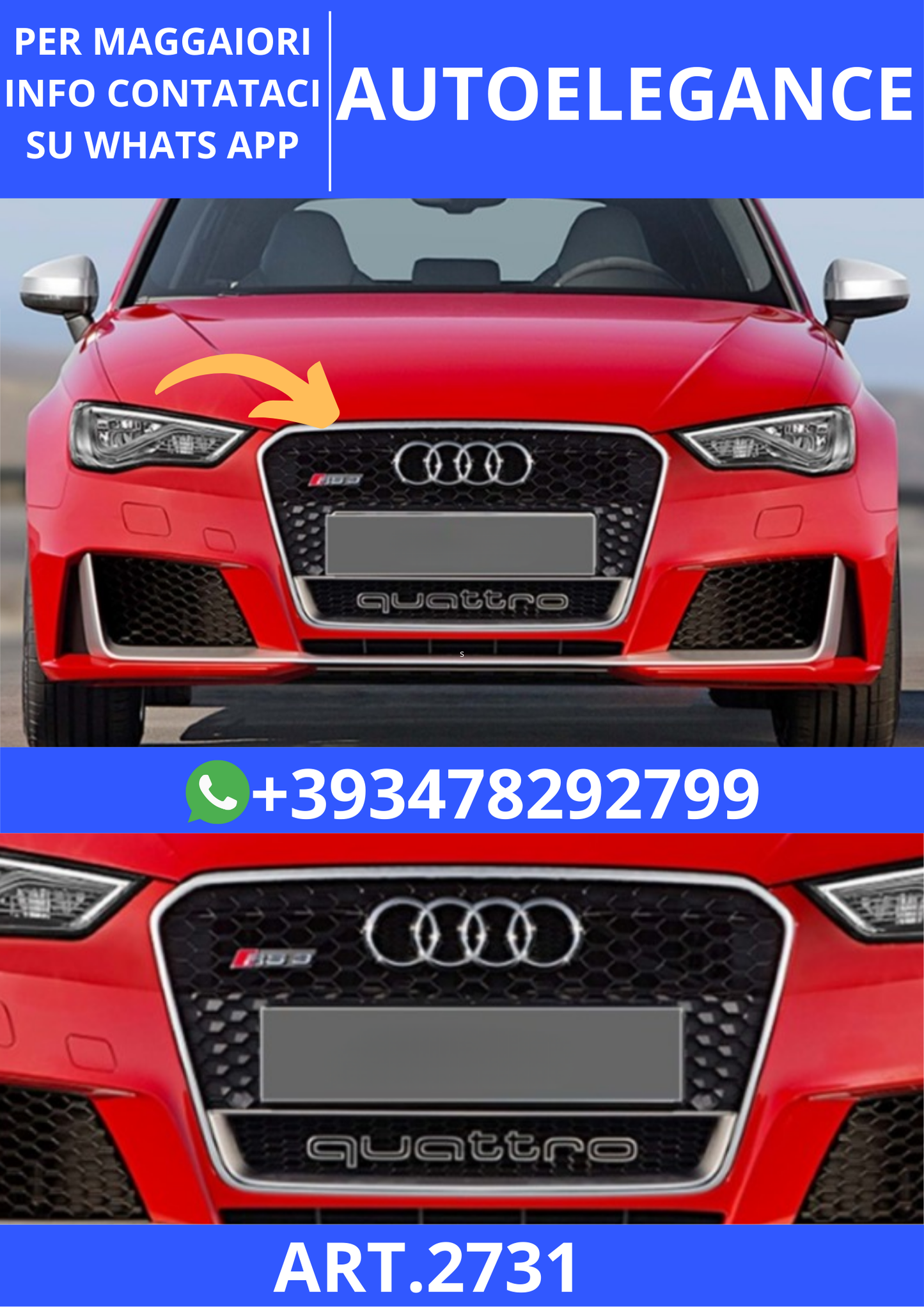 💫ART.2731 Griglia Anteriore RS3 Style Audi A3 8V FL 2017+💫