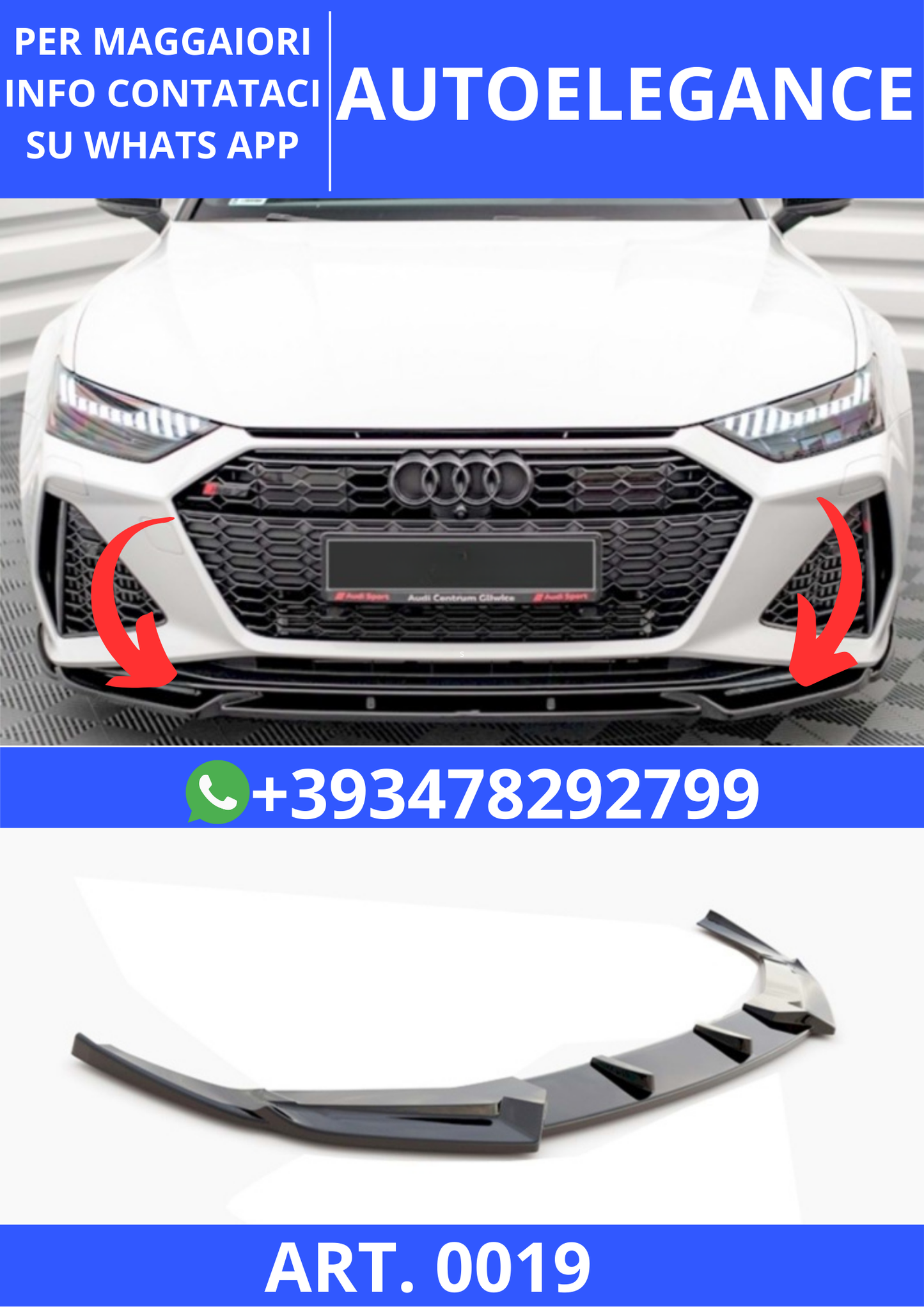 💫ART. 0019 SPLITTER C8 A6 C8 2018+ RS6 NERO LUCIDO💫