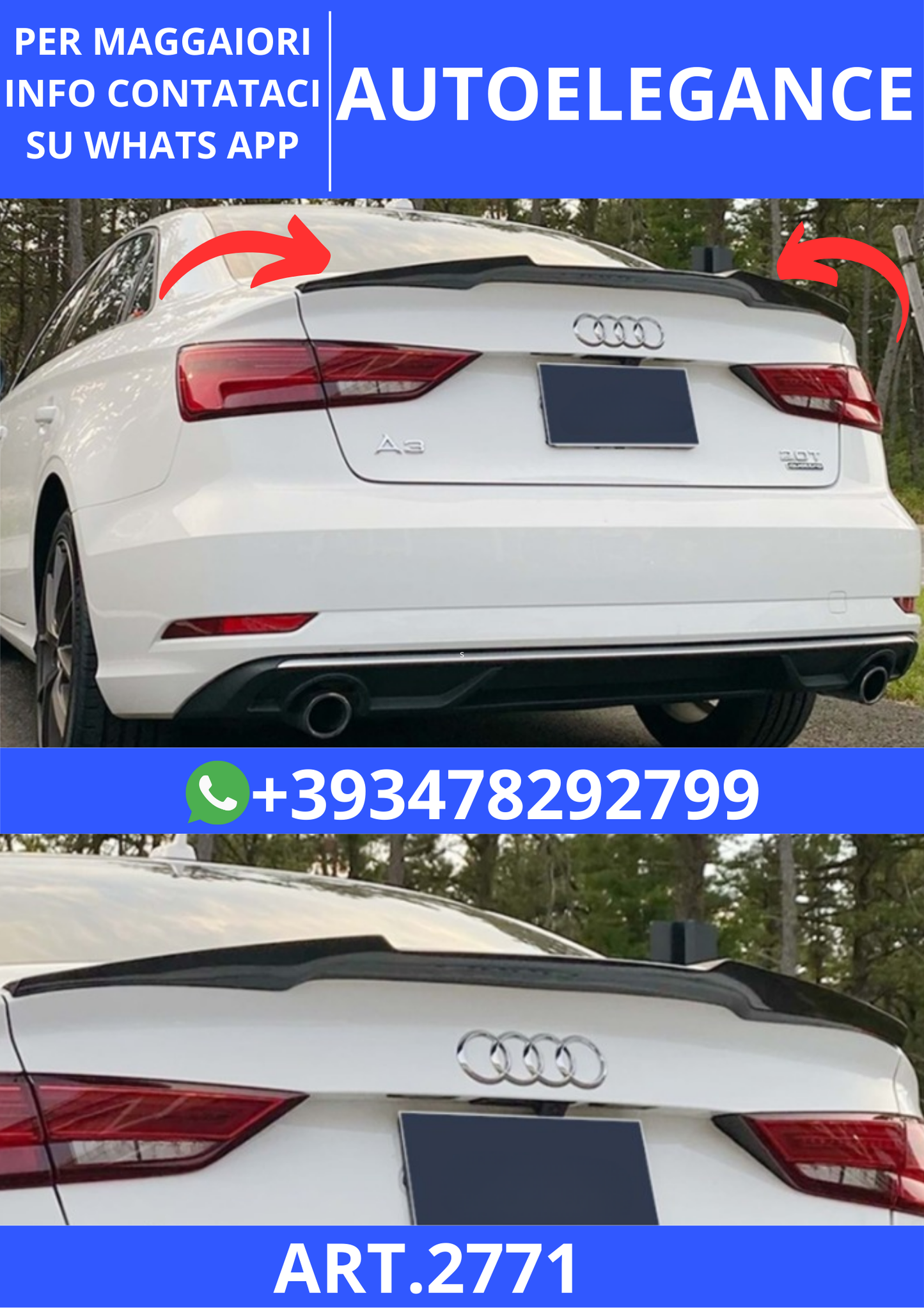 💫ART.2771 Spoiler M4 V2B Style Audi A3 8V SD 2012+💫