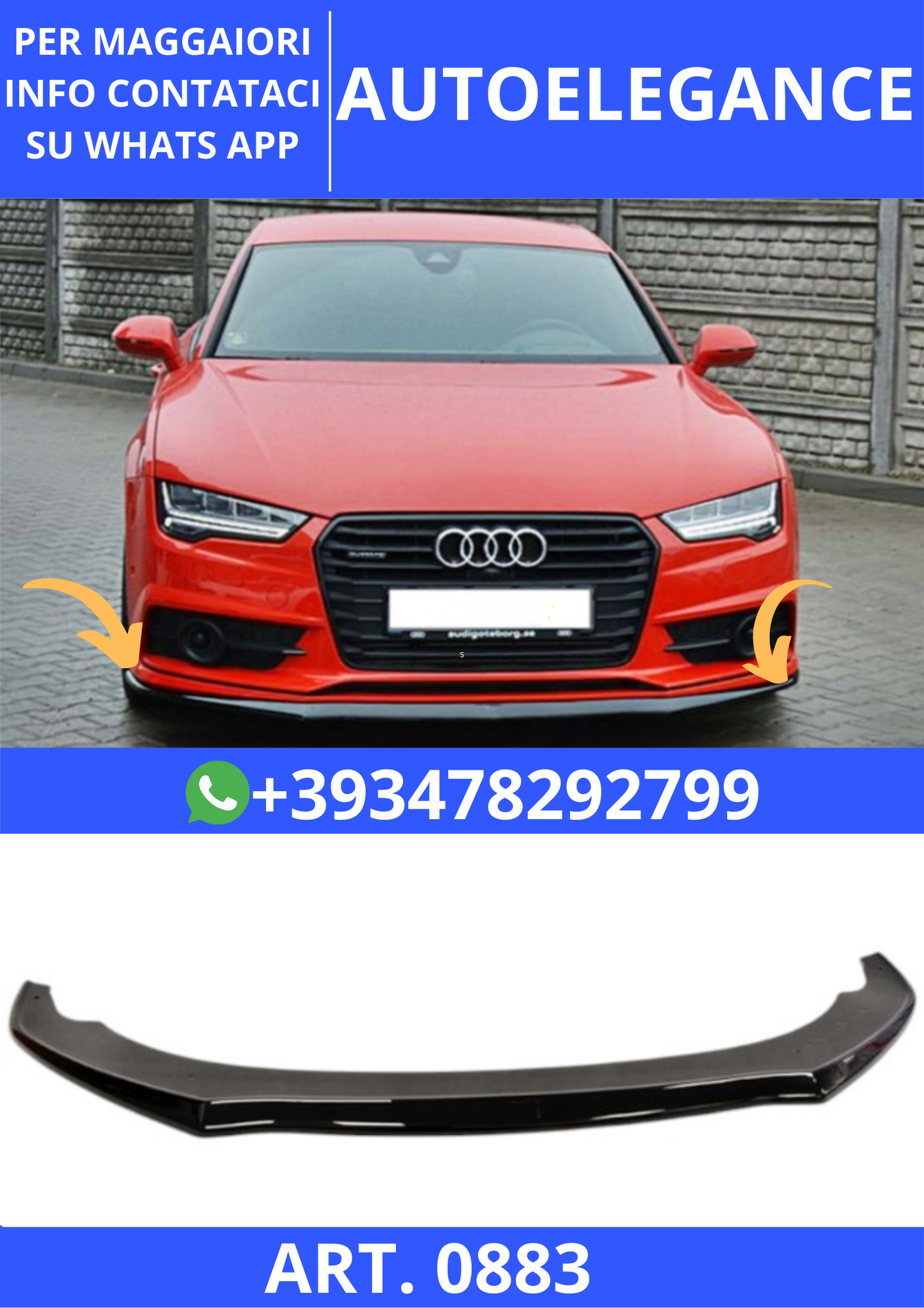 💫ART. 0883 SPLITTER A7 4G C7 2014-2017 SLINE S7 NERO LUCIDO LOOK MAXTON 💫