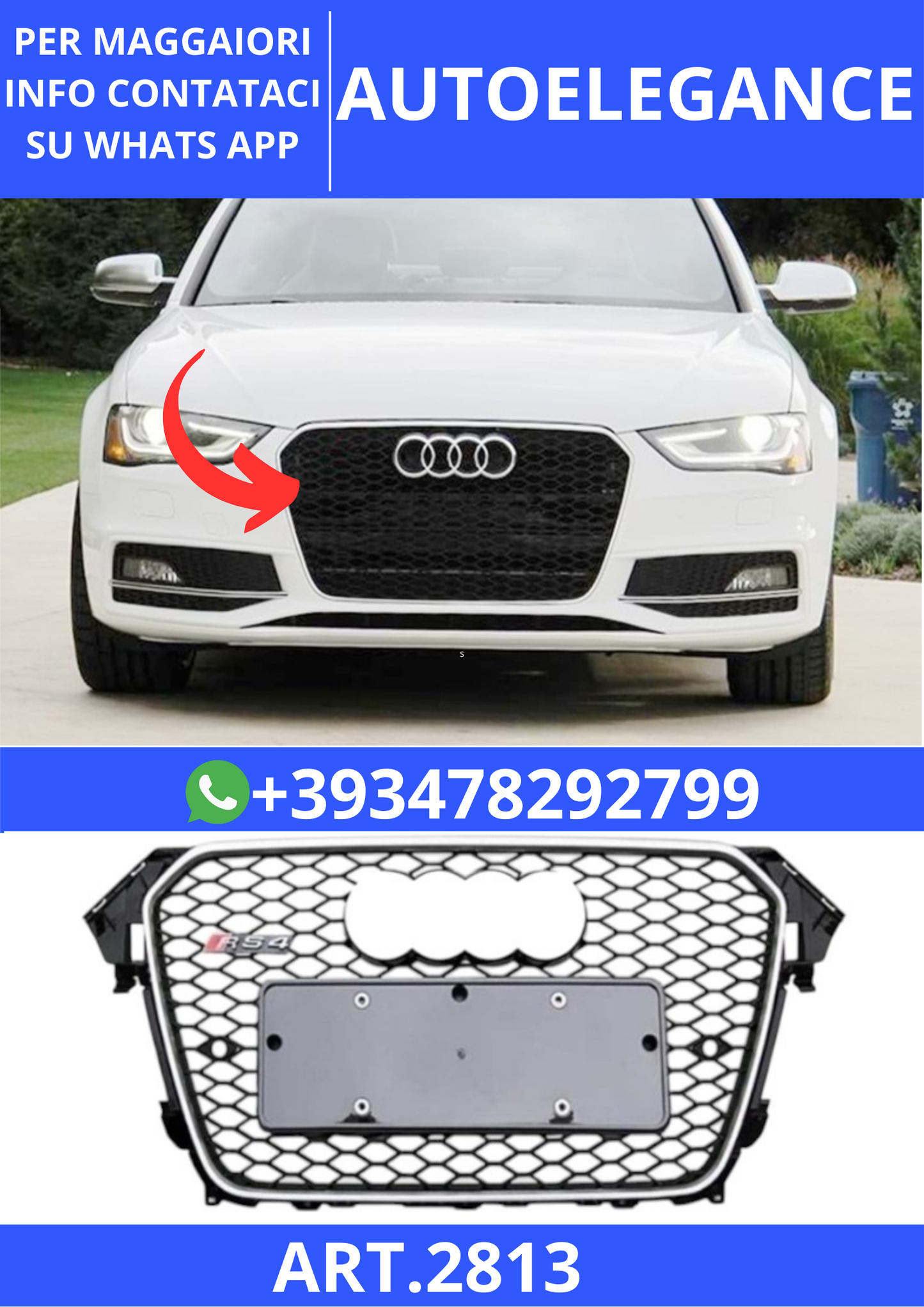 💫ART.2813 Griglia Anteriore RS4 Style Audi A4 B8 FL 2012+💫