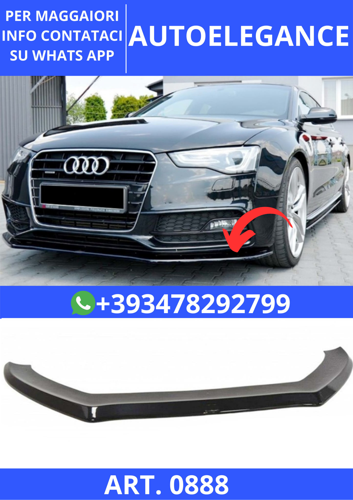 💫ART. 0888 SPLITTER A5 8T 2011-2016 S-LINE S5 NERO LUCIDO💫