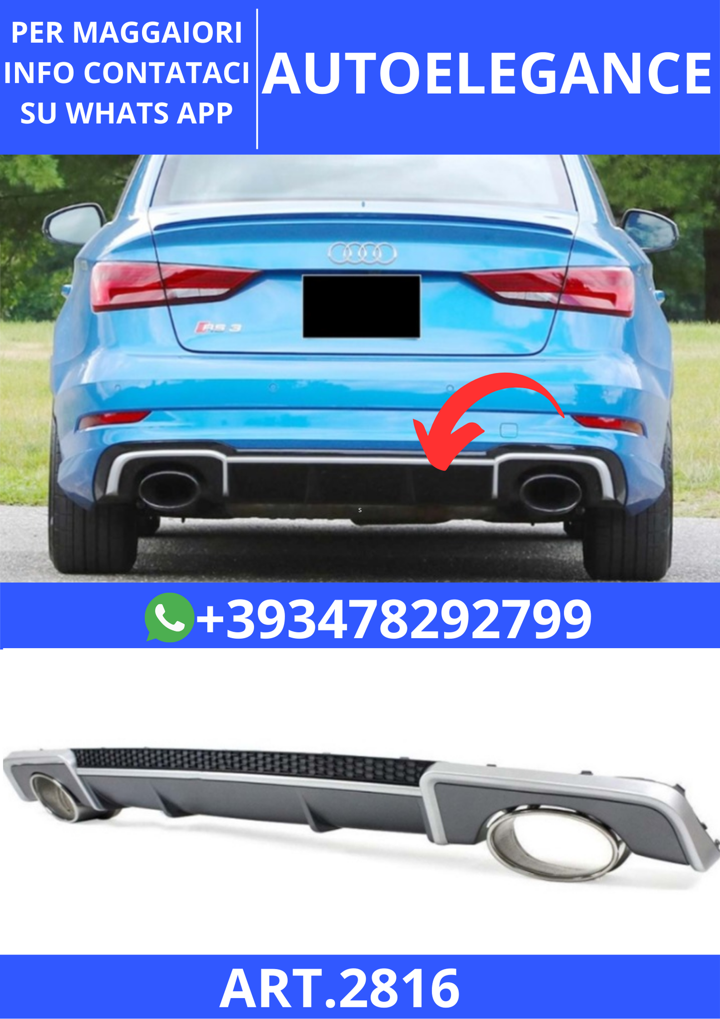 💫ART.2816 Diffusore RS3 Std. Audi A3 8V SD 2012+💫