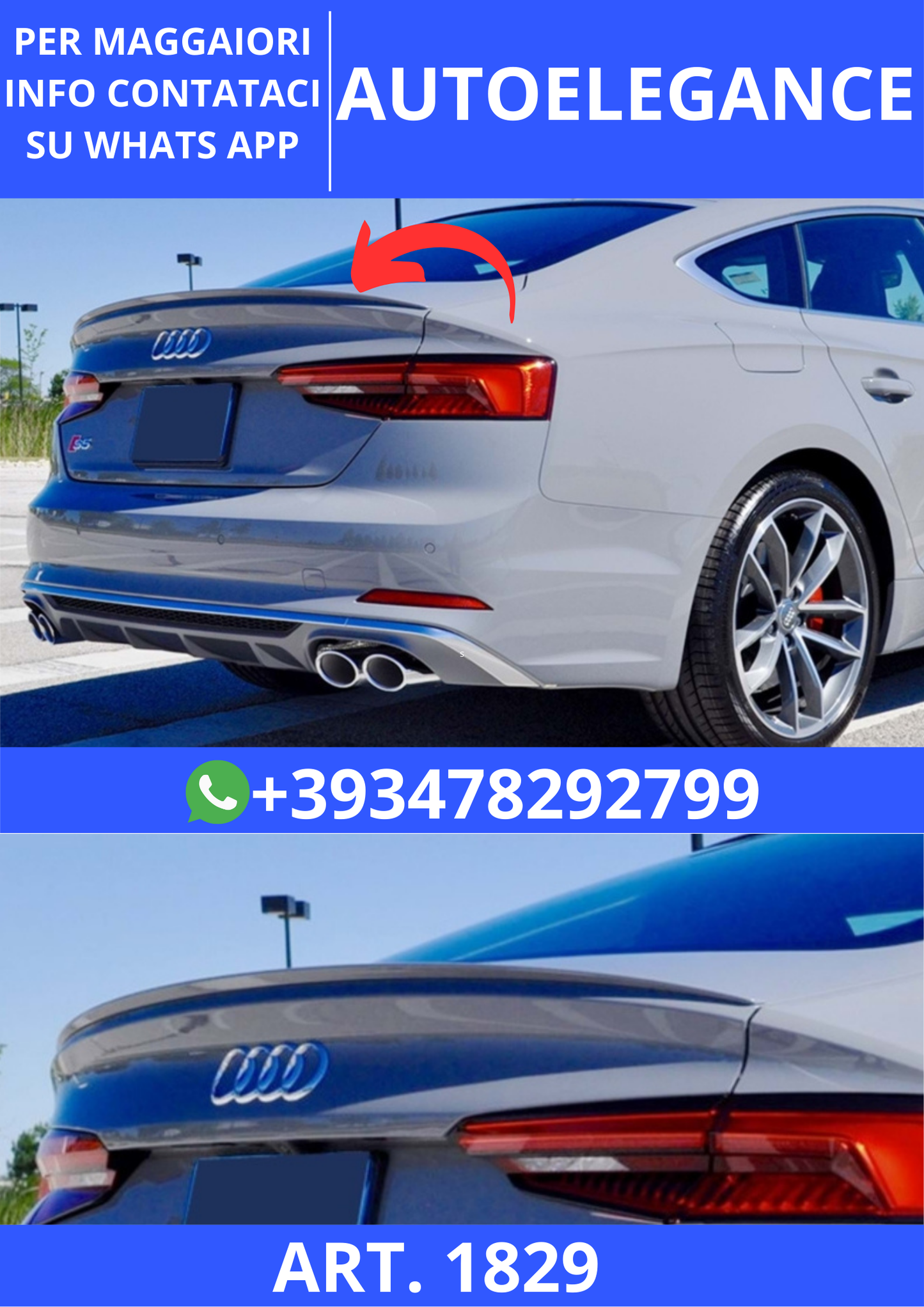 💫ART. 1829 SPOILER A5 F5 2017-2019 SPORTBACK NERO LUCIDO BATMAN💫