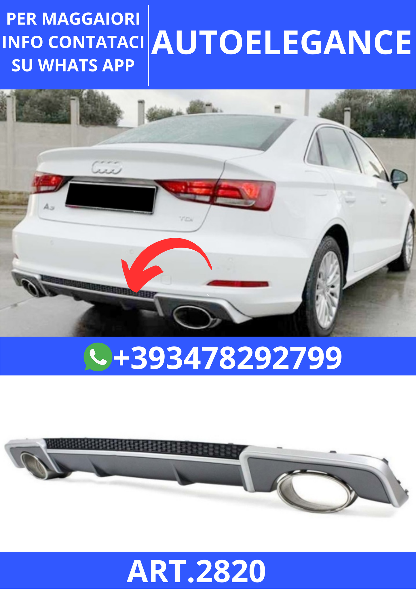 💫ART.2820 Diffusore RS3 Audi A3 8V SD 2012+💫