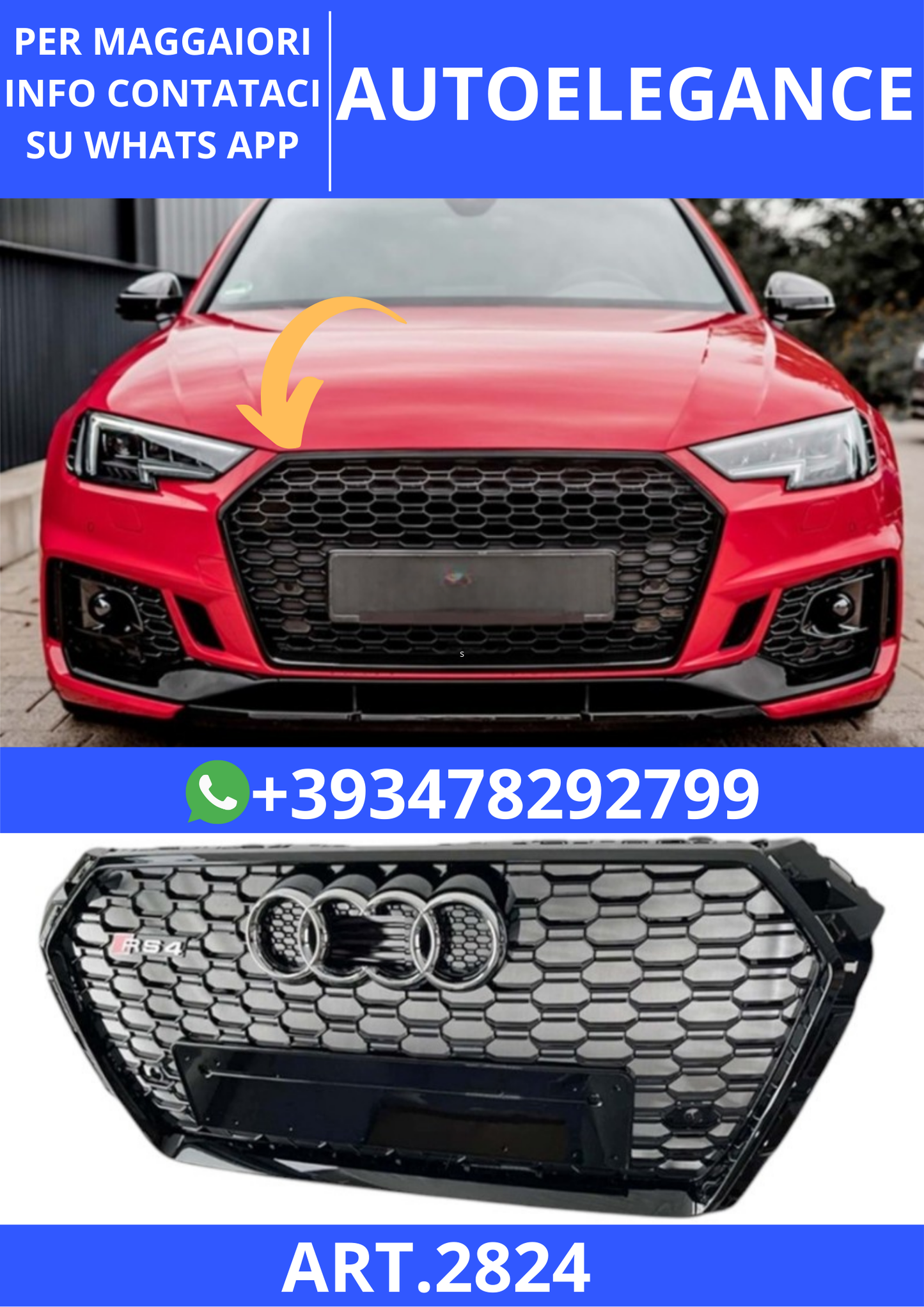 💫ART.2824 Griglia Anteriore RS4 Style Audi A4 B9 2016+💫
