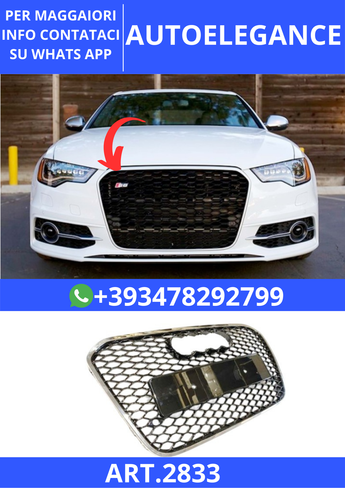 💫ART.2833 Griglia Anteriore RS6 Style Audi A6 4 2011+💫