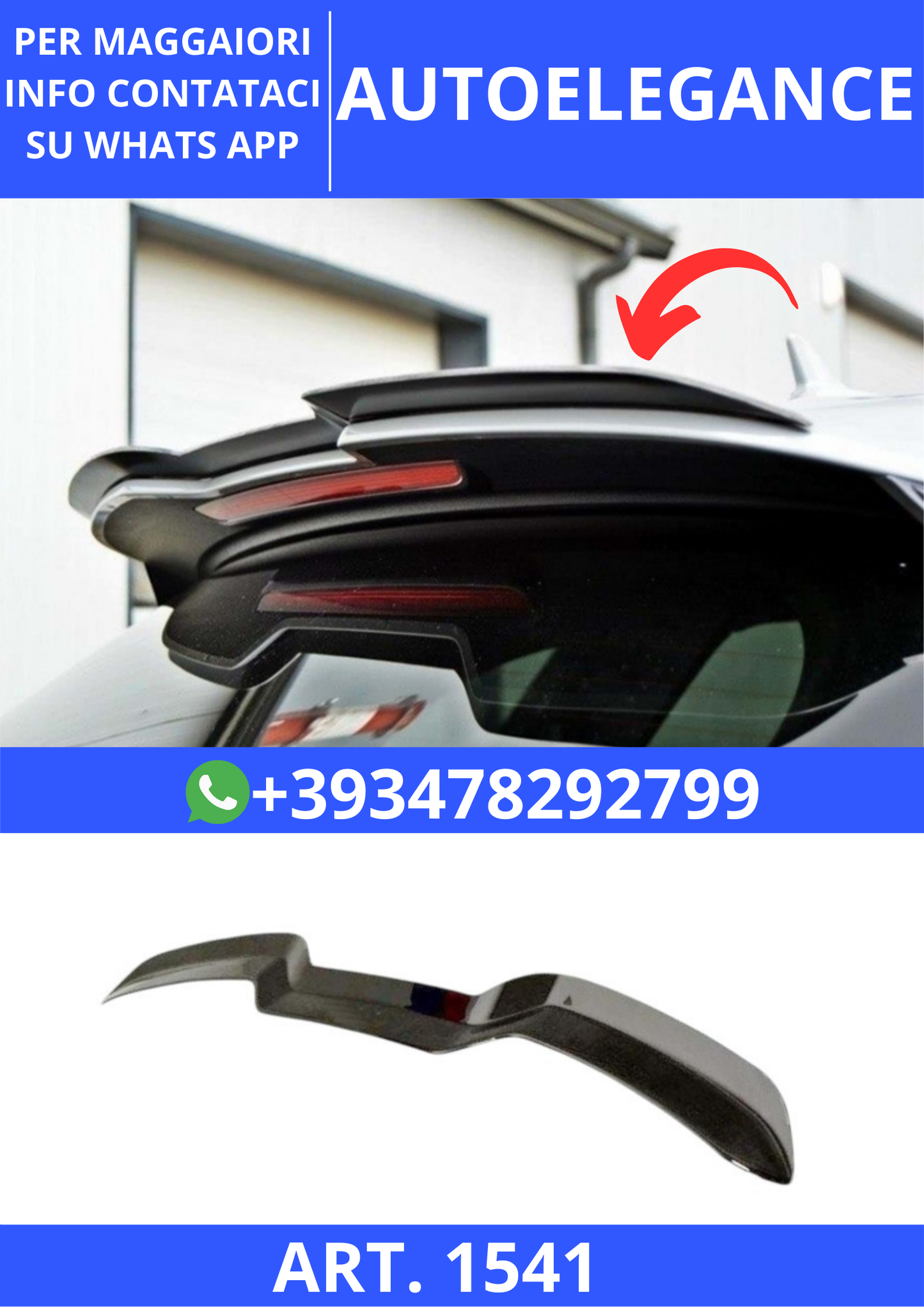 💫ART. 1541 ALA SPOILER A3 8V SPORTBACK 2016-2020 RS3 NERO LUCIDO💫