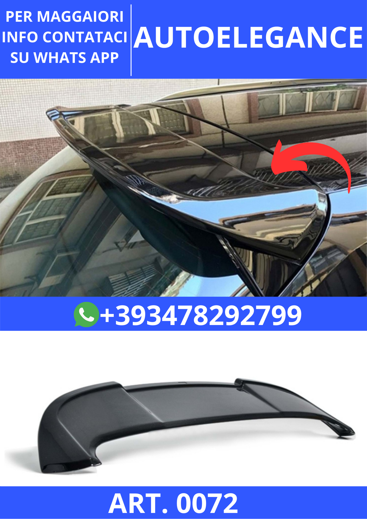 💫ART. 0072 SPOILER A3 8V 5D SPORTBACK 2012-2020 STANDARD LOOK RS3 NERO LUCIDO💫