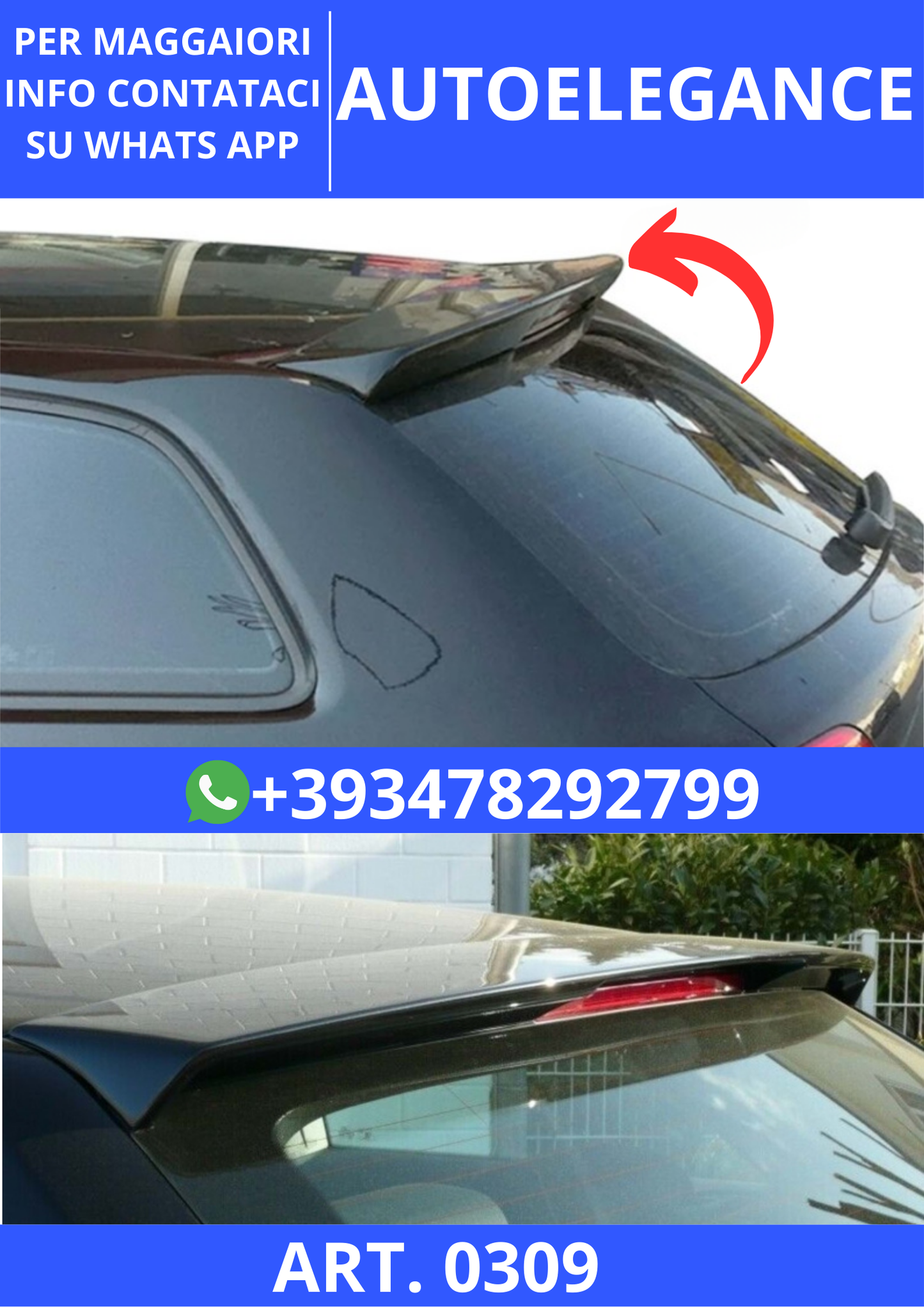 💫ART. 0309 SPOILER A3 8P 2003-2012 3 PORTE S3 NERO LUCIDO💫