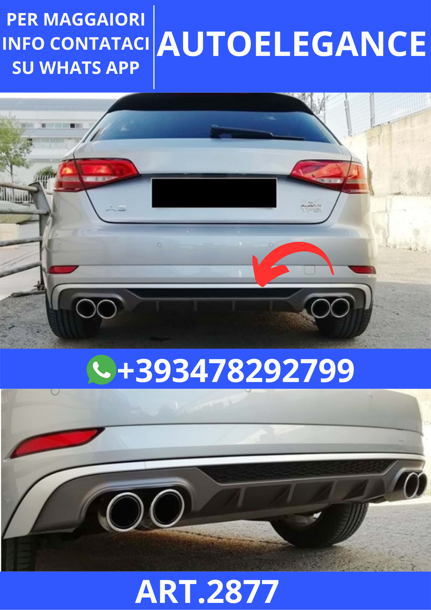 💫ART.2877 Diffusore S3 Style Audi A3 8V FL HB 2017+💫