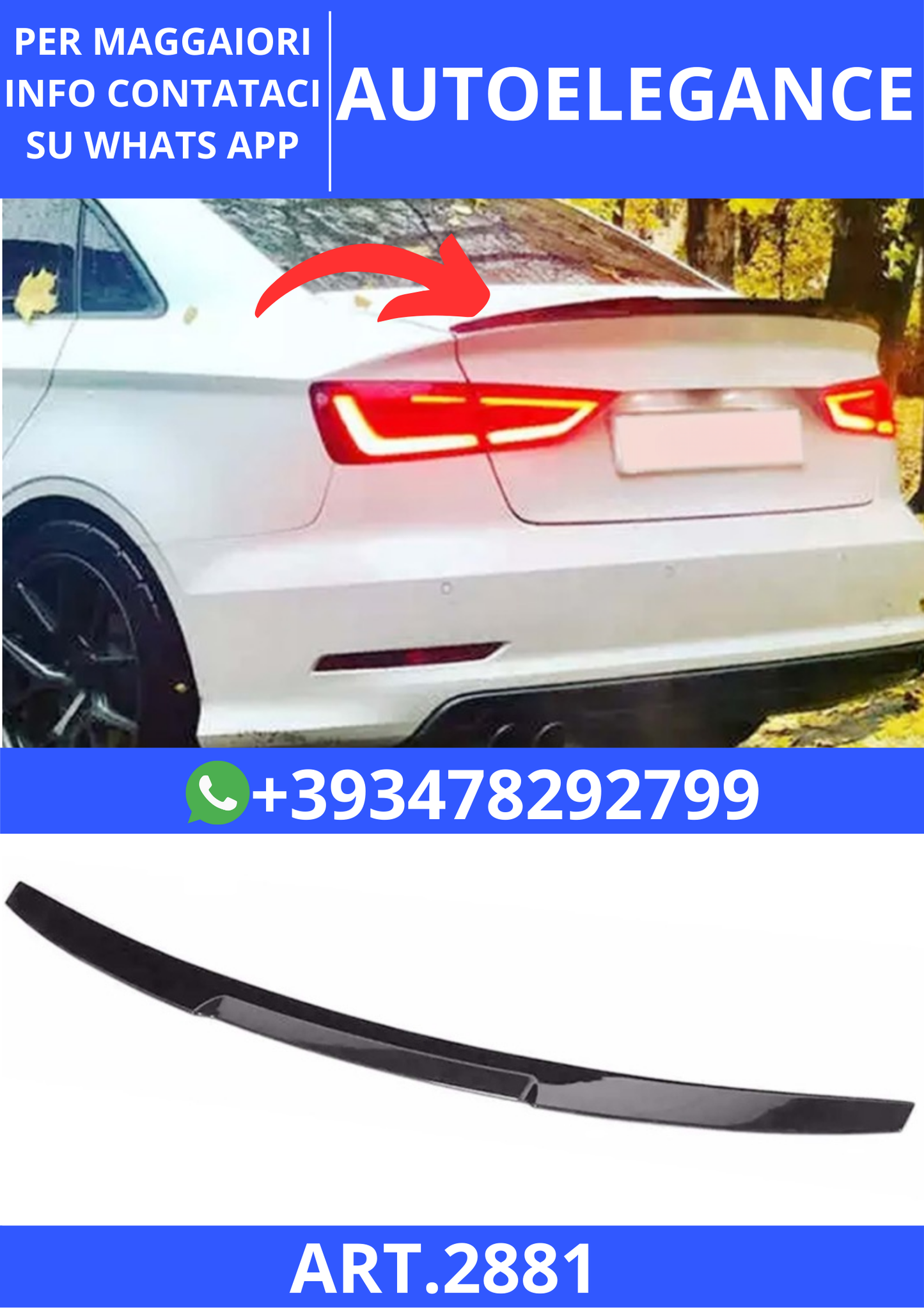 💫ART.2881 Spoiler M4 V1 Style Audi A3 8V SD 2012+💫