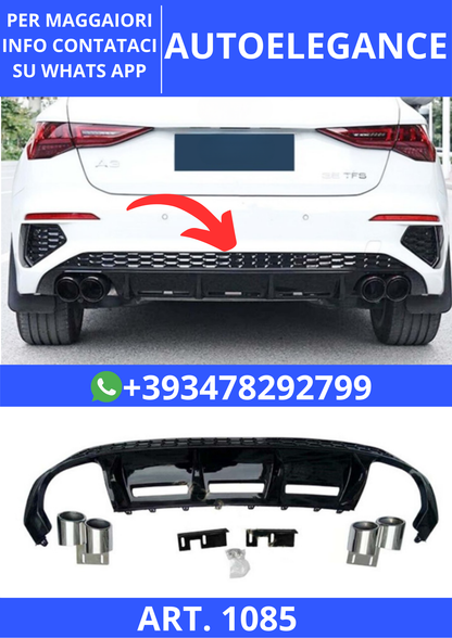 💫ART. 1085 DIFFUSORE AUDI  A3 8Y 2020-2024 SPORTBACK BERLINA LOOK S3💫
