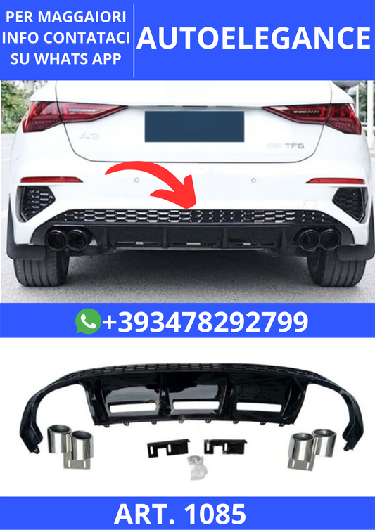 💫ART. 1085 DIFFUSORE AUDI  A3 8Y 2020-2024 SPORTBACK BERLINA LOOK S3💫