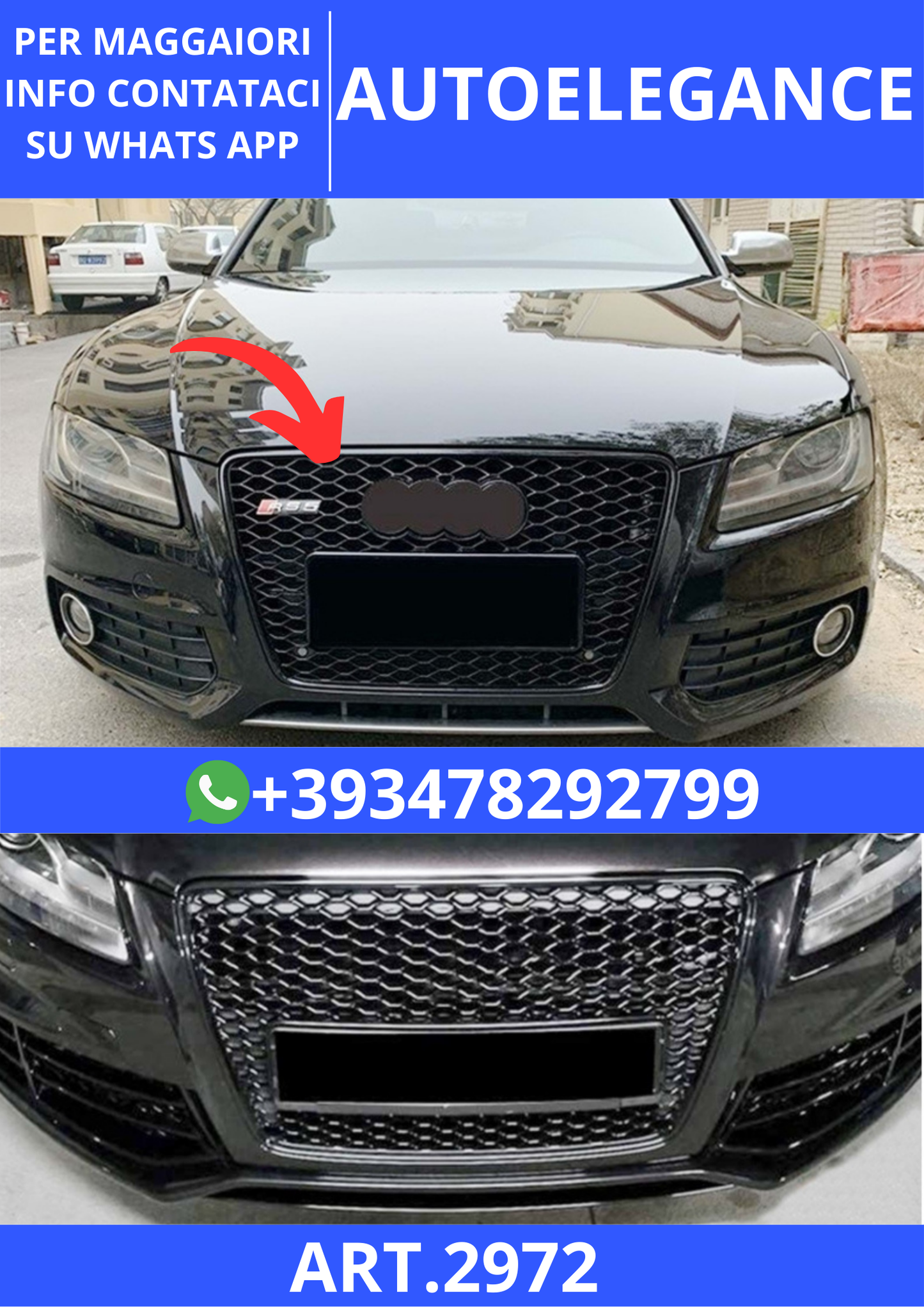💫ART.2972 Griglia Anteriore Audi A5 B8 2007+ Nero Pianoforte💫