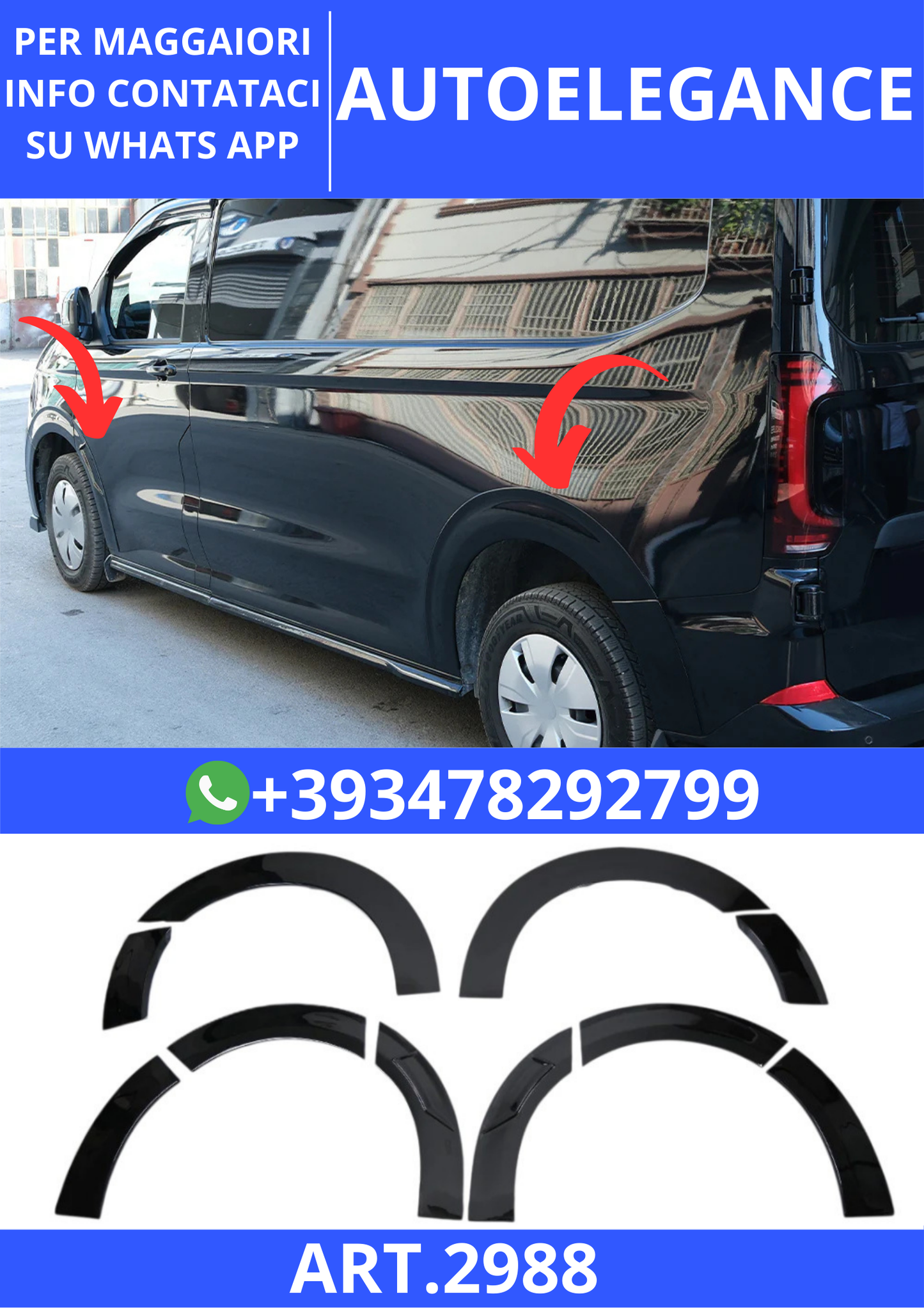 💫ART.2988 Parafanghi Allargati - VW Transporter T7 2024+ (LWB) (Nero Lucido)💫