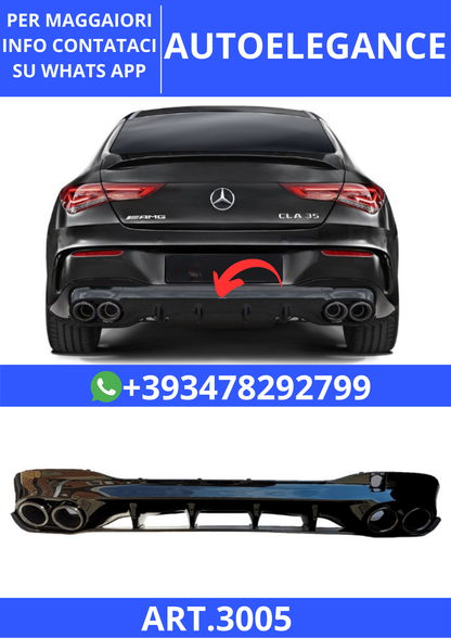 💫ART.3005 Diffusore Mercedes CLA C118 X118 W118 AMG Line Doppi Tubi di Scarico Neri💫
