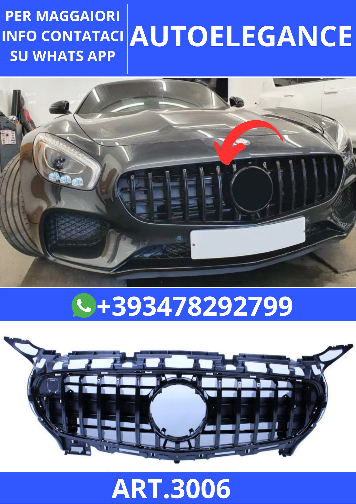 💫ART.3006 Griglia Mercedes-Benz AMG GT C190 Coupé Nero 2 porte 2014-2017💫