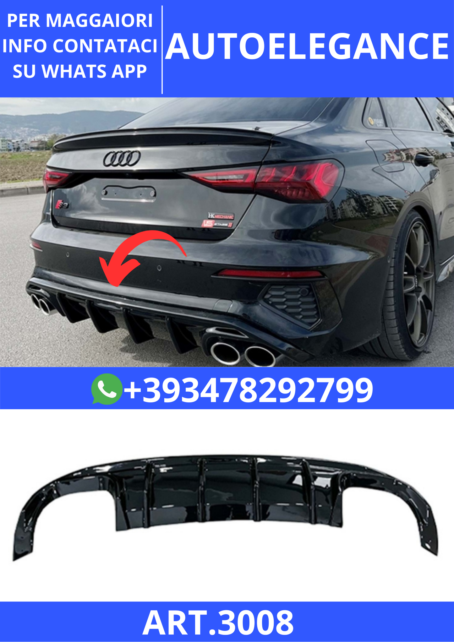 💫ART.3008 Diffusore S3/S Line V1 Audi A3 S 8Y SD 2020+💫
