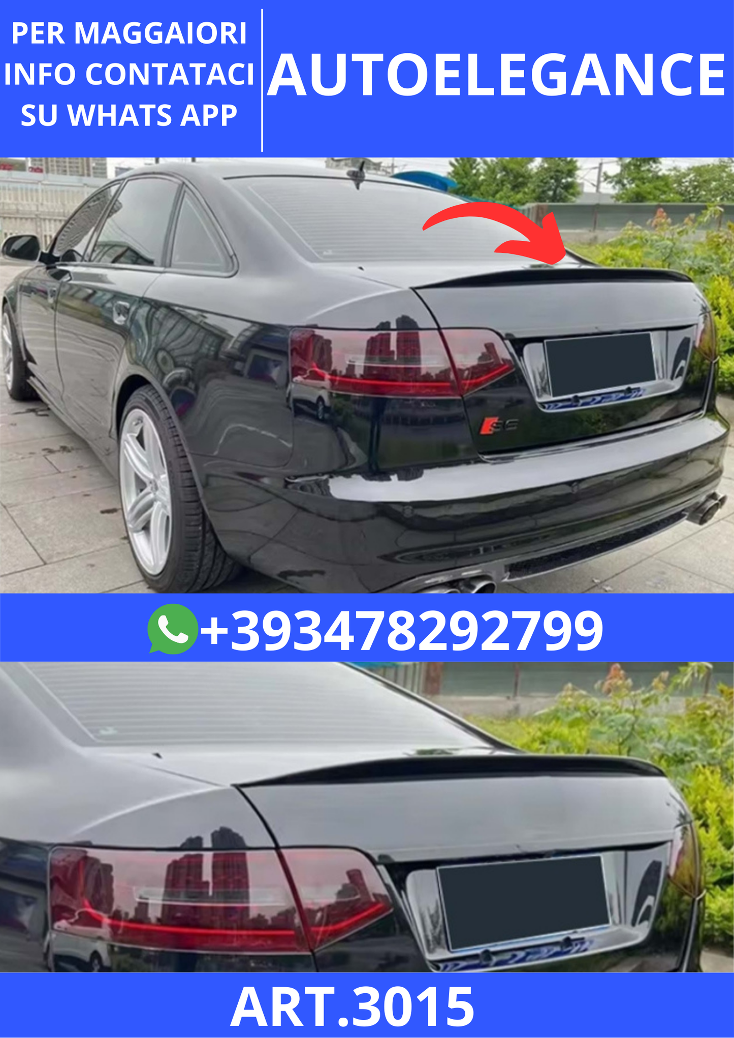 💫ART.3015 Spoiler S6 V2 Style Trunk adatto per Audi A6 C6 2005+💫