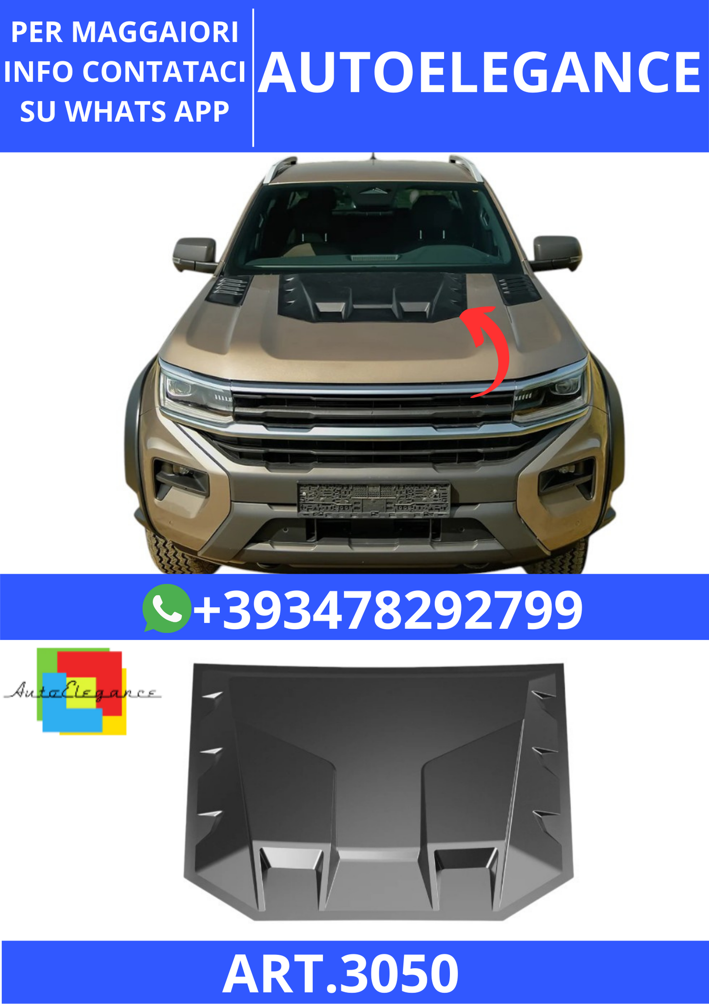 💫ART.3050 Cofano Anteriore Bombato VW VOLKSWAGEN Amarok MK2 2022+💫