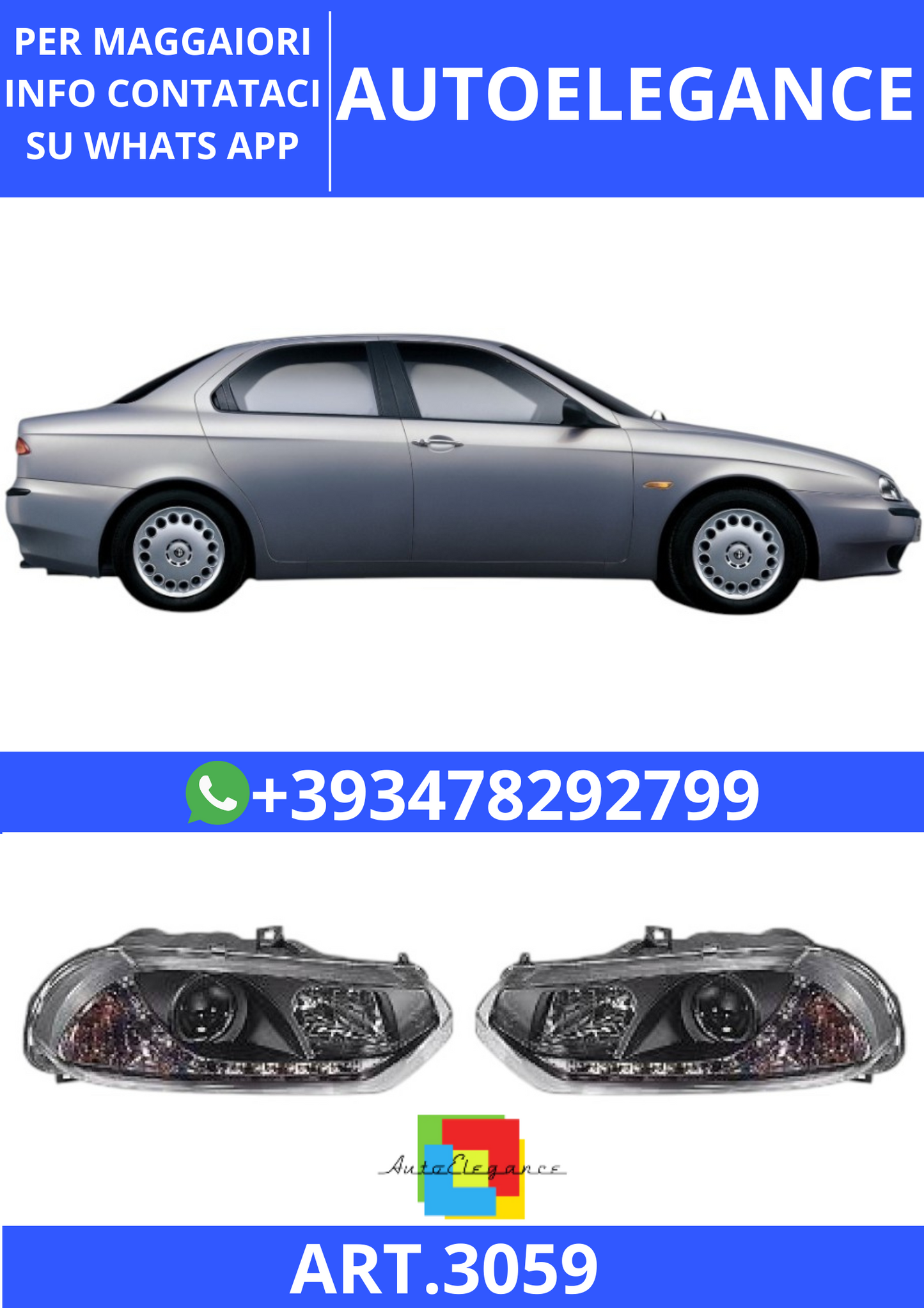 💫ART.3059 Set Fari Anteriori Dayline (sinistra e destra) Alfa Romeo - Nero💫