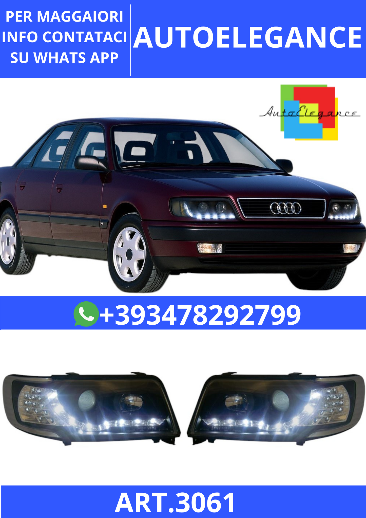 💫ART.3061 Set Fari Anteriori (DRAGON-LIGHTS) Nero adatto per Audi 100 90-94💫