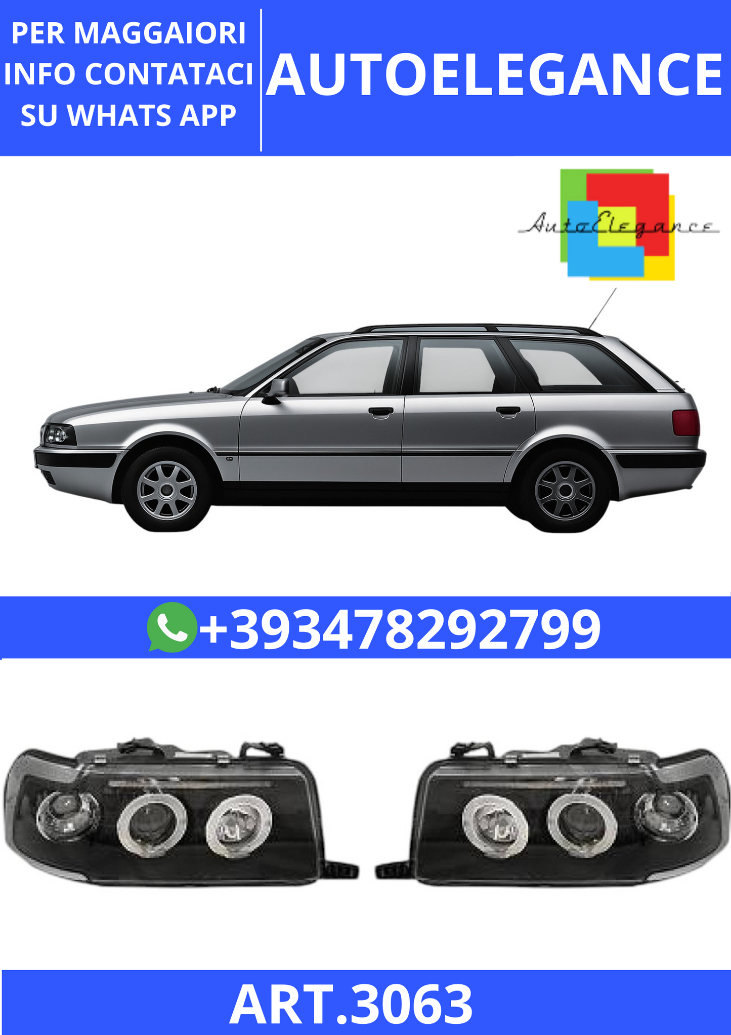 💫ART.3063 Set Fari Anteriori (Nero) Audi 80 Lim/Avant (B4) 91-95💫