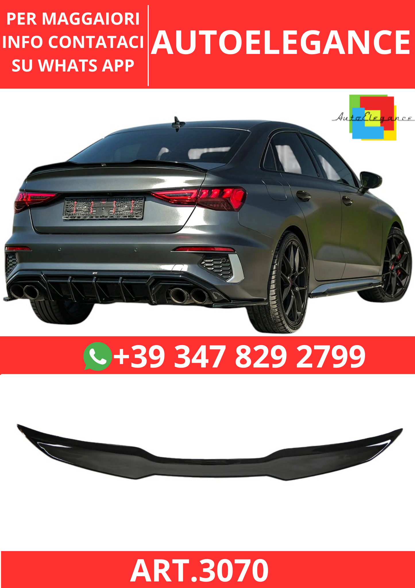 💫ART.3070 AUDI A3/A3 SPOILERS-Line/S3/RS3 8Y ( Sedan ) 2020-2024💫