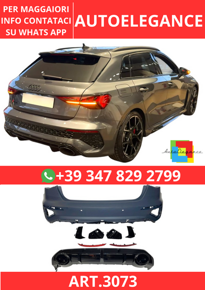 💫ART.3073 Paraurti Posteriore Audi A3 8Y Hatchback 2019-2024 Look RS3💫