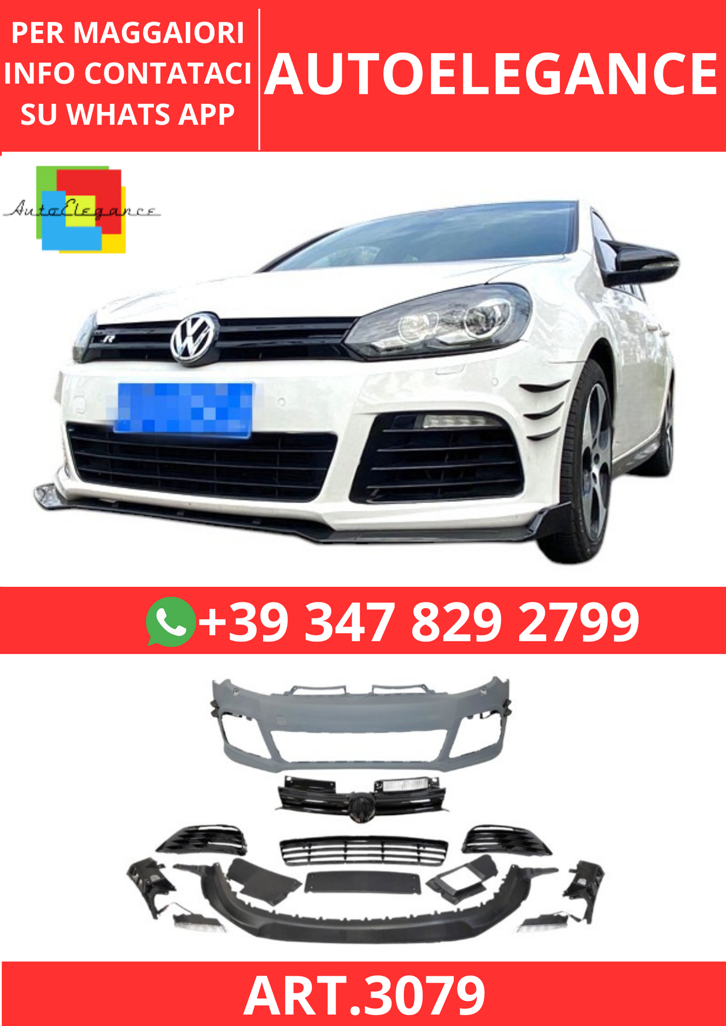 💫ART.3079 Paraurti Anteriore Volkswagen Golf 6 R20 Flaps Look WRC💫