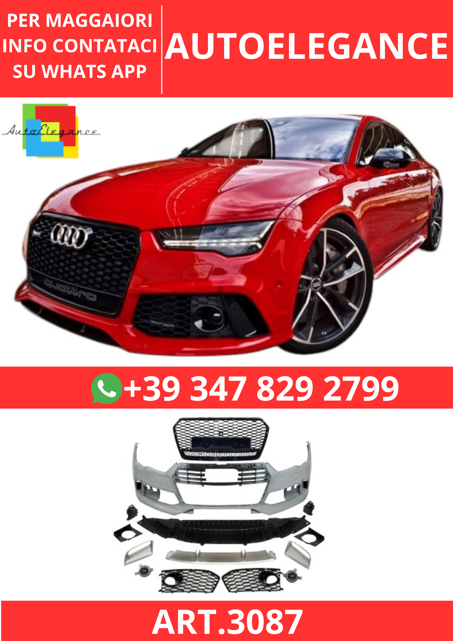 💫ART.3087 Paraurti Anteriore Audi A7 2015-2018 Look RS7💫