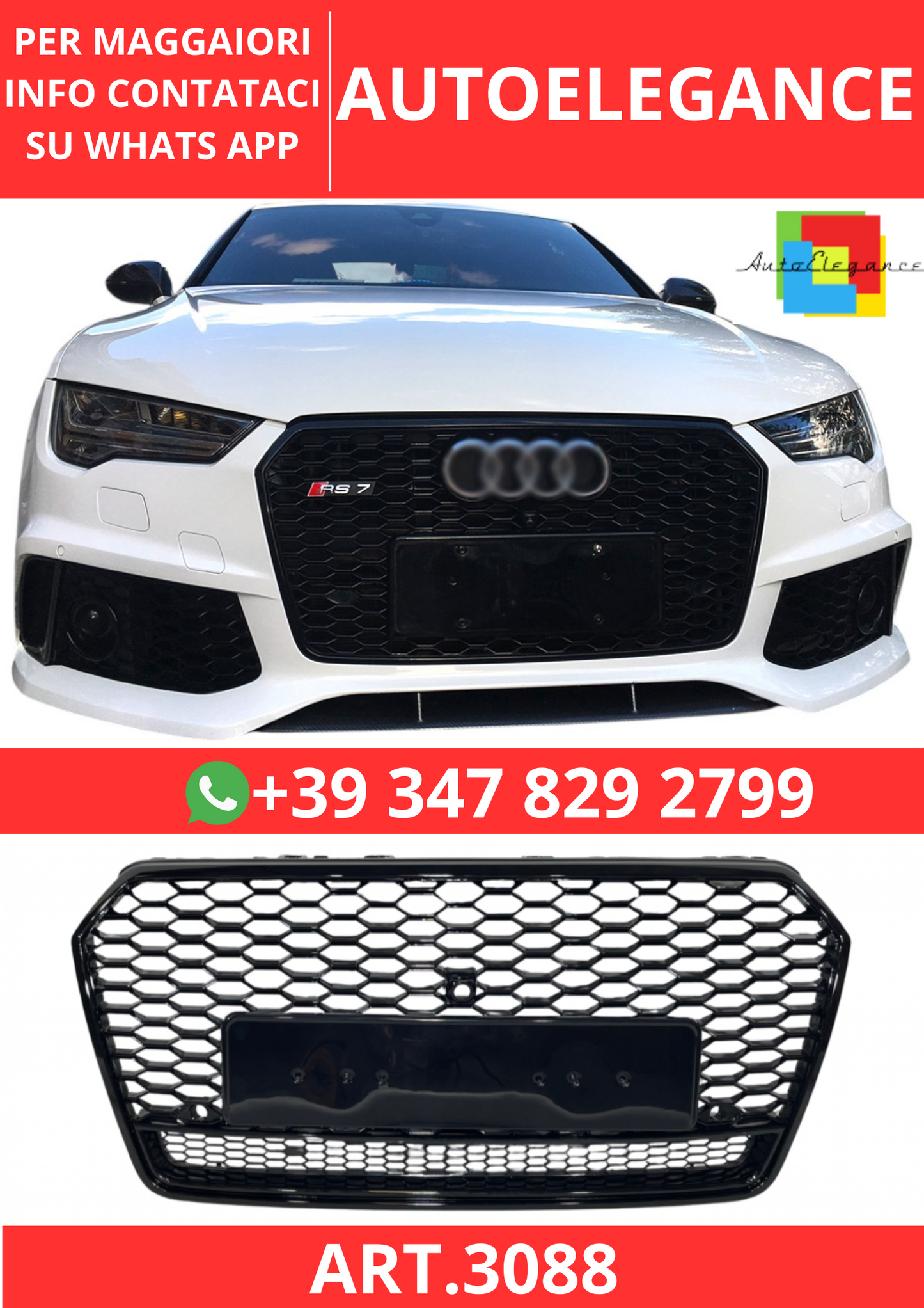 💫ART.3088 Griglia Audi A7 2015-2018 Look RS7 Fotocamera💫