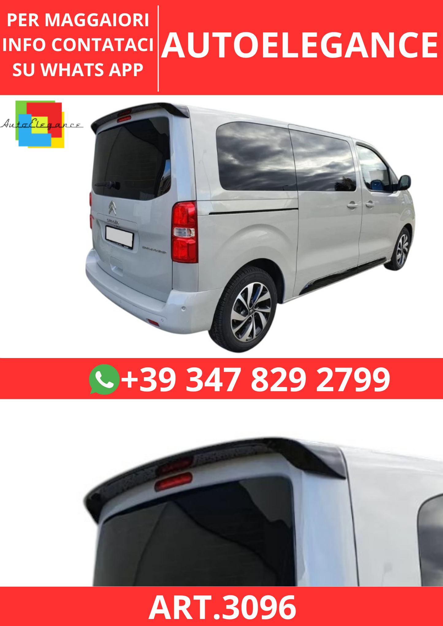 💫ART.3096 Spoiler Tetto Posteriore Peugeot Expert Mk3 (2016-)💫